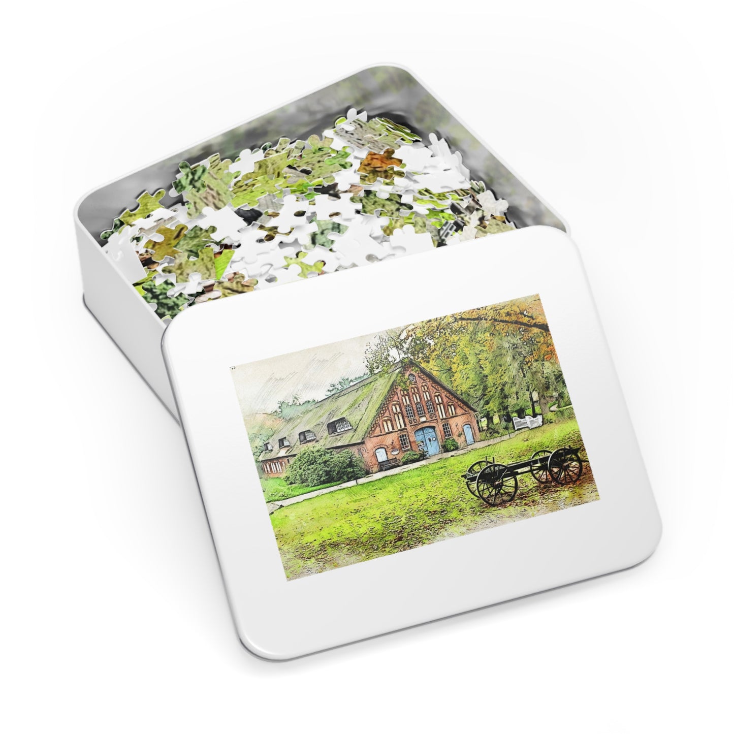 Rustic Scene Jigsaw Puzzle, Cozy Family Game, Art Puzzle with Tin, Nature Lover Gift, Home Décor Puzzle