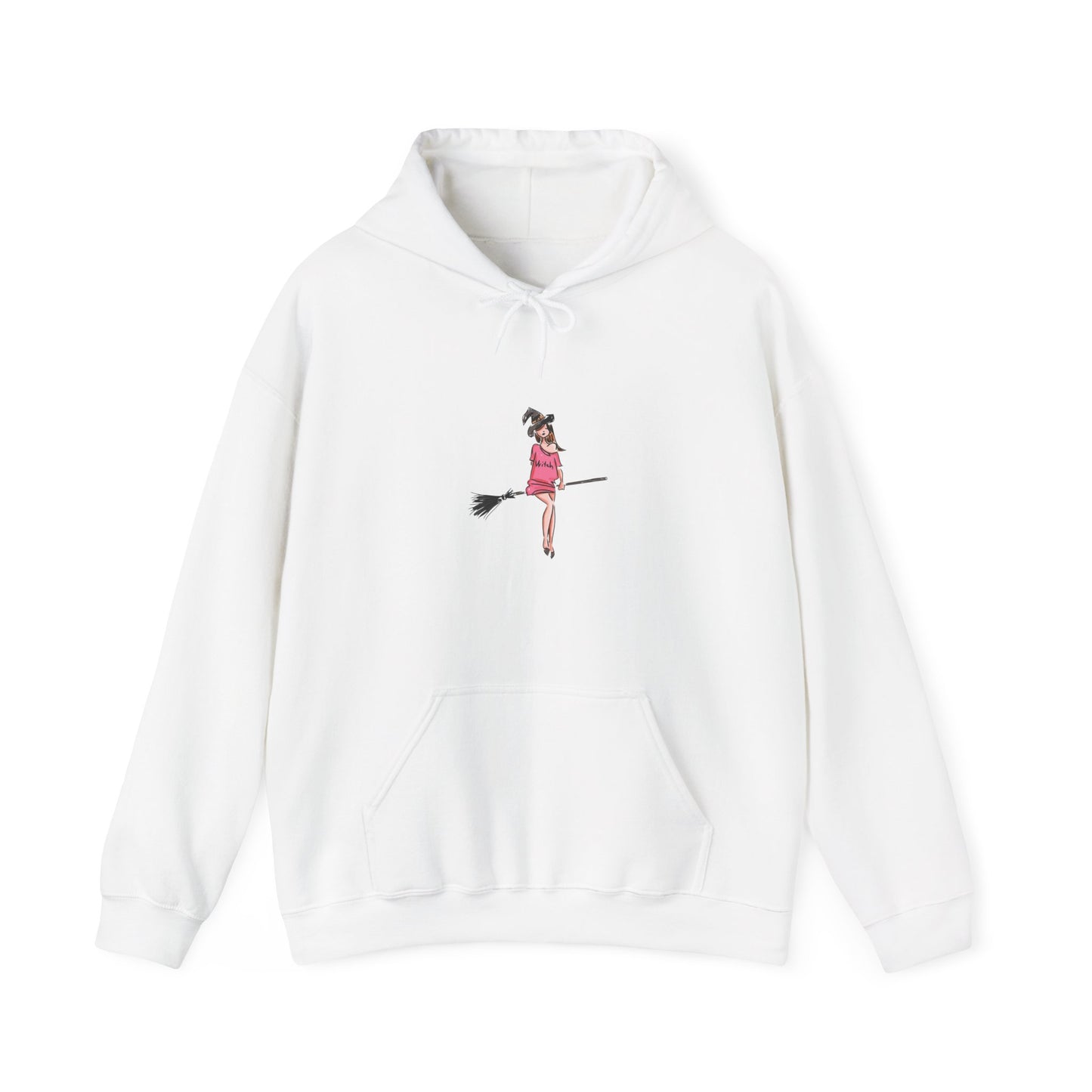 Cute Witch on Broom Unisex Hoodie, Cozy Fall Sweatshirt, Halloween Gift, Witchy Apparel, Spooky Season Fashion