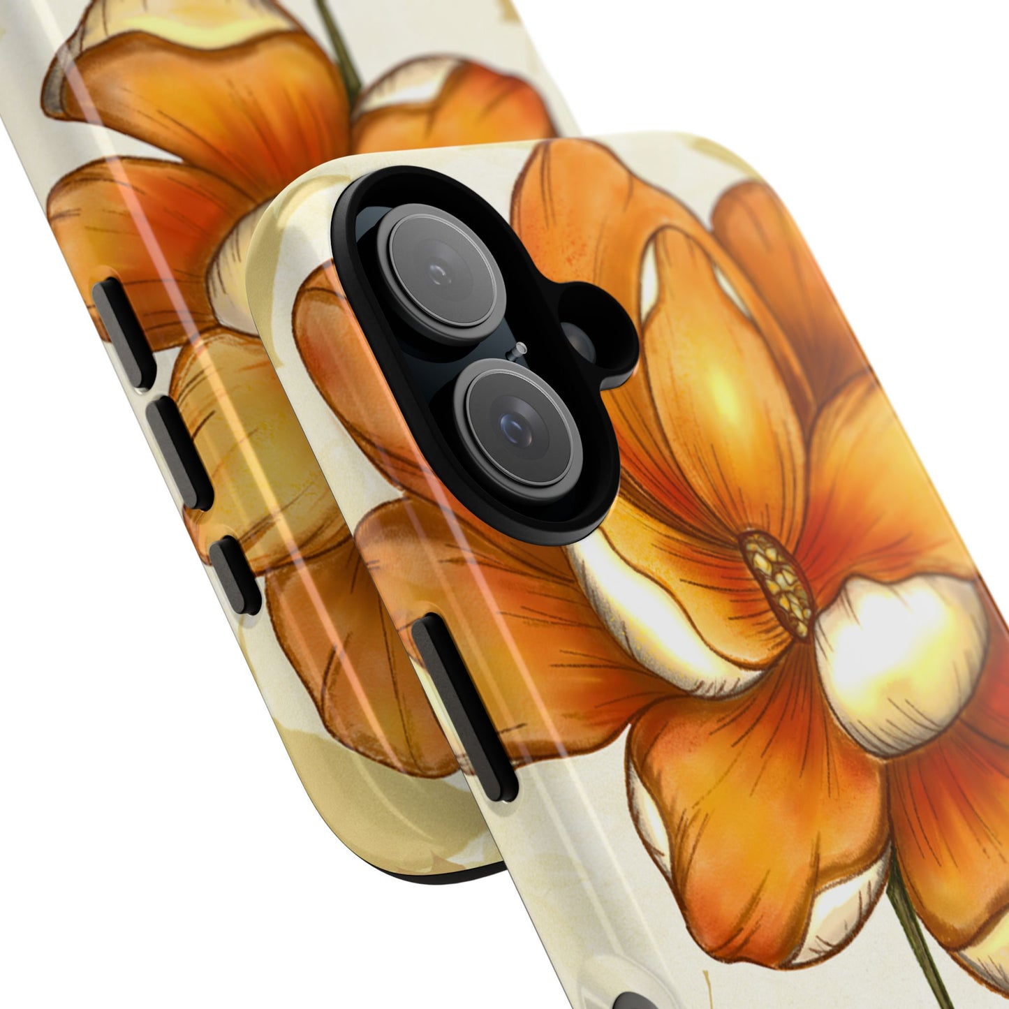 Floral Phone Case with Orange Flower Design, Tough Phone Cover, Floral Gift, Stylish Tech Accessory, Nature Lovers, Spring Vibes