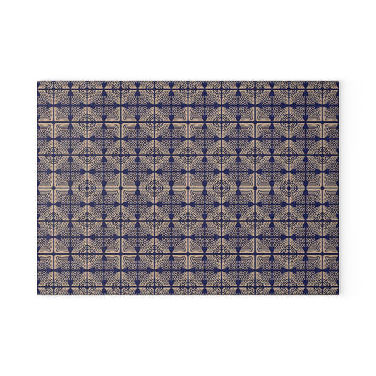 Patterned Glass Cutting Board – Vintage Blue Geometric Tile Design