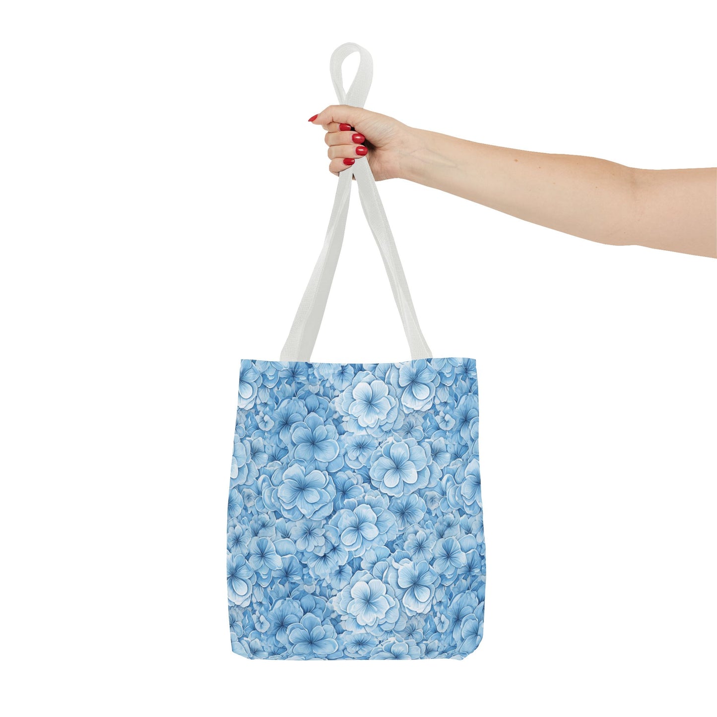 Blue Watercolor Floral Tote Bag — Reusable Flower Pattern Shopper