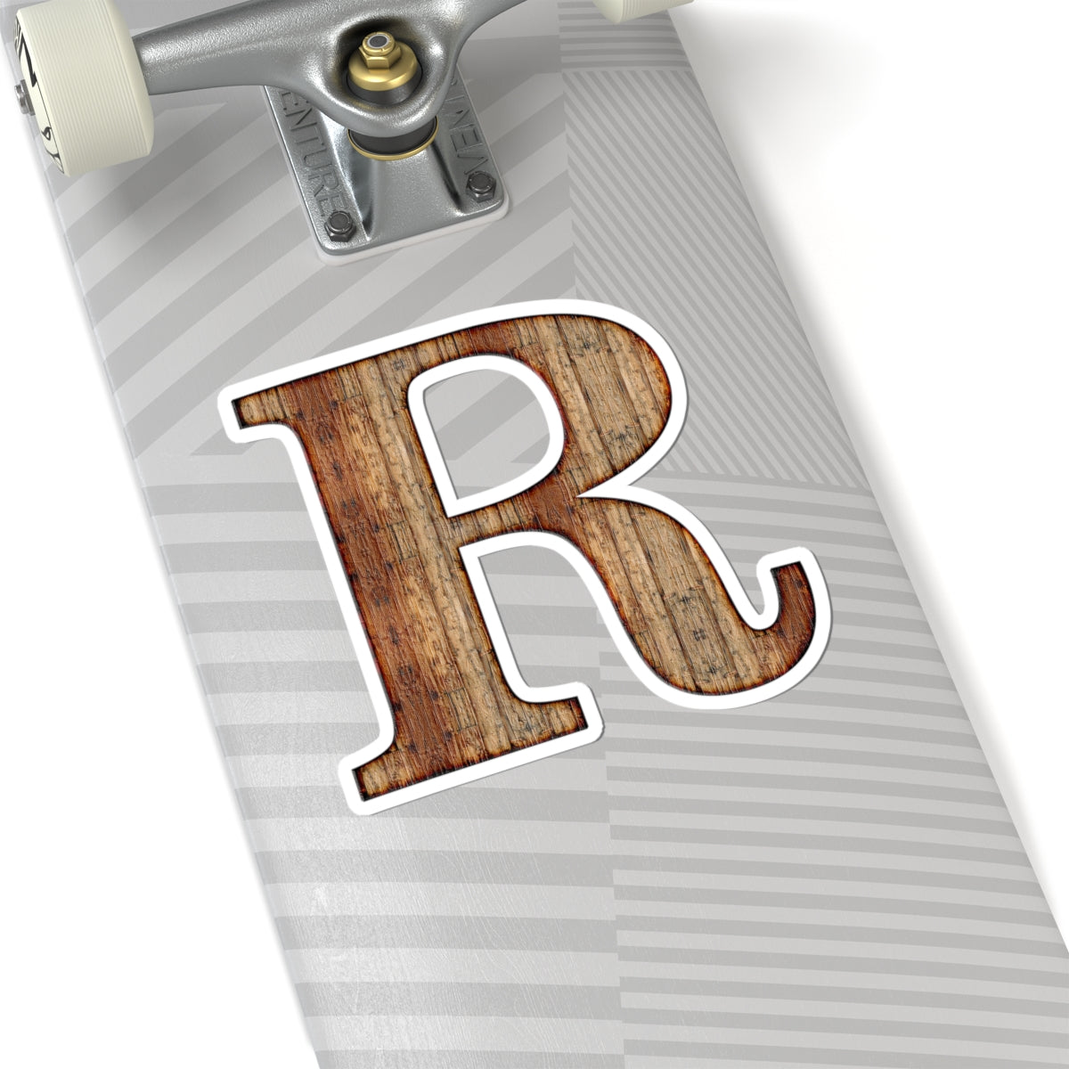 Woodgrain Letter R Kiss-Cut Sticker — Rustic Monogram Laptop Decal