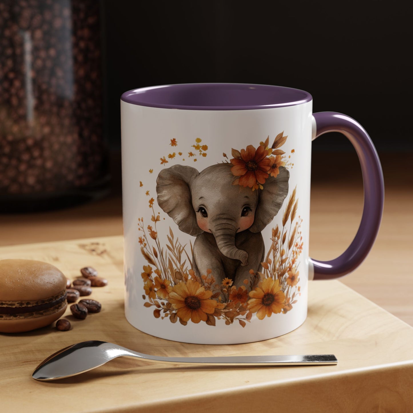 Adorable Elephant Floral Coffee Mug, Cute Animal Mug, Coffee Lover Gift, Kids Mug, Baby Shower Decor