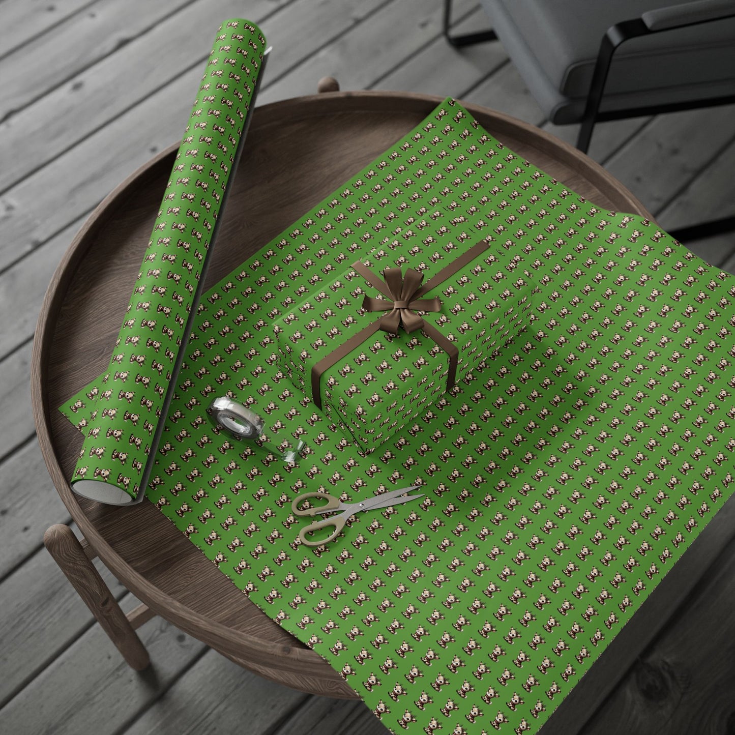 Wrapping Paper — Green Cute Dog Pattern Gift Wrap (Pet Lover Holiday & Birthday)