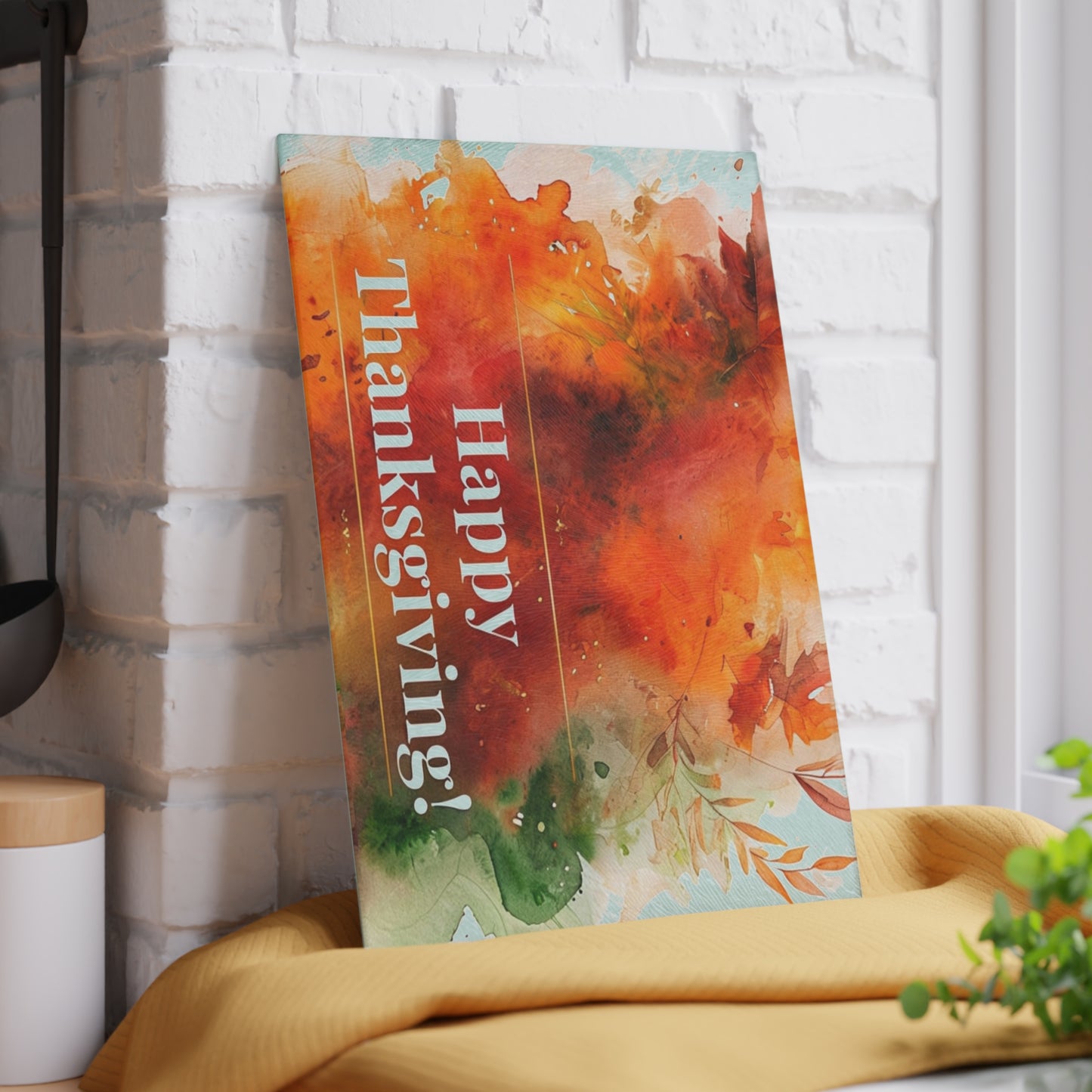 Thanksgiving Glass Cutting Board with Vibrant Autumn Design