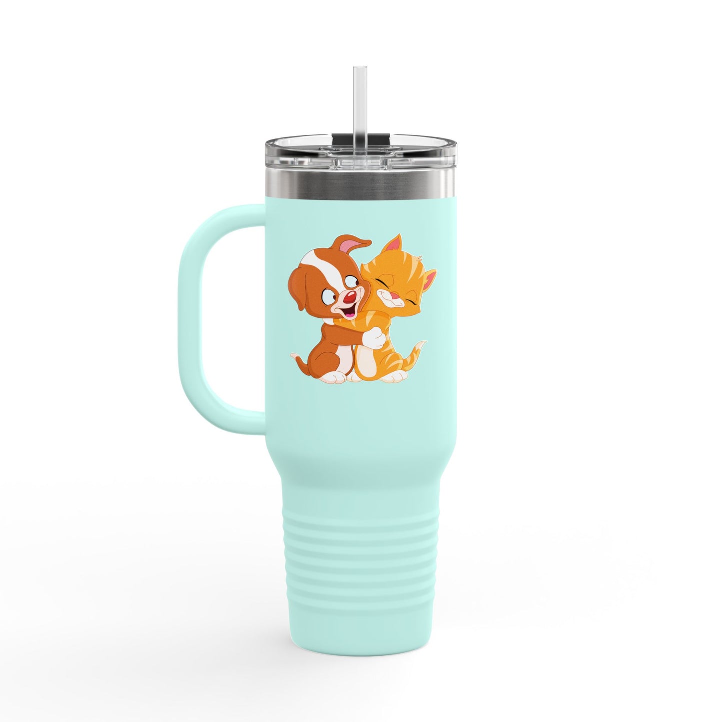 Whimsical Pet Love Insulated Travel Mug, Cute Animal Travel Mug, 40oz Coffee Cup, Dog Cat Drinkware, Funny Gift for Pet Lovers