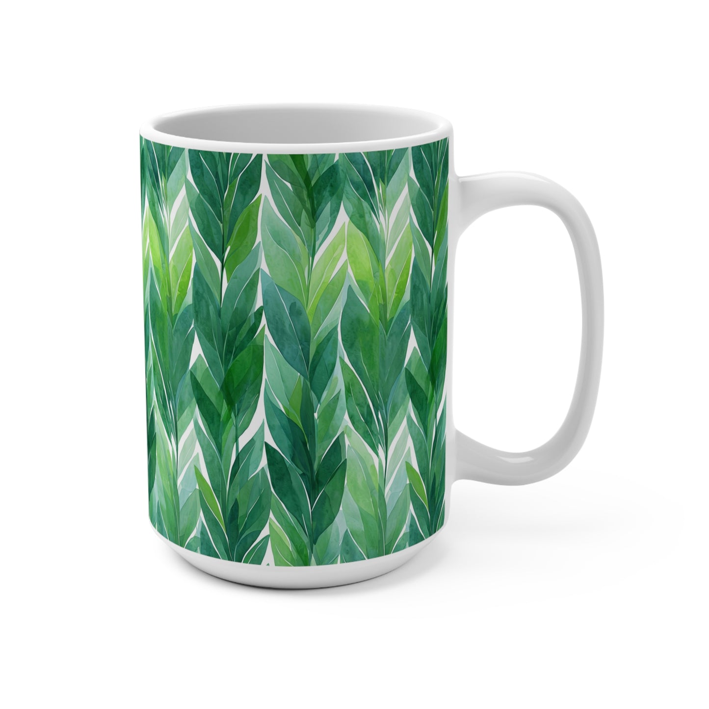 Green Leaf Pattern Mug - Nature Lover Gift, Eco-Friendly Drinkware, Plant Decor, Tea & Coffee Cup, Home Office Essential