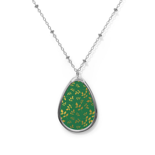 Elegant Oval Necklace with Floral Design, Boho Jewelry