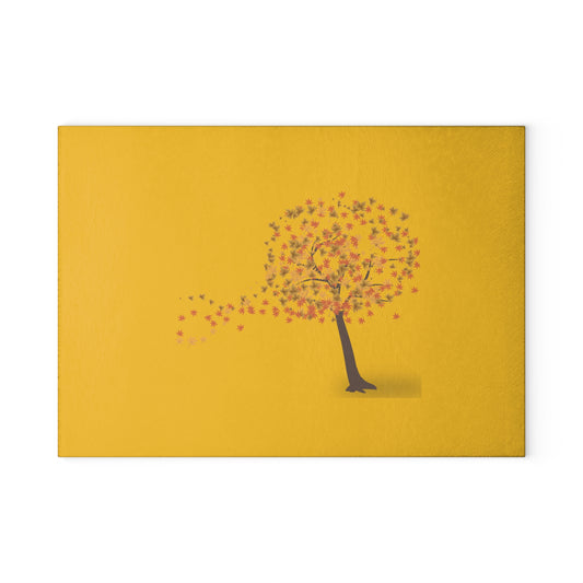 Autumn Tree Glass Cutting Board with Colorful Leaves, Kitchen Decor, Gift for Foodies, Fall Home Decor, Unique Wedding Gift