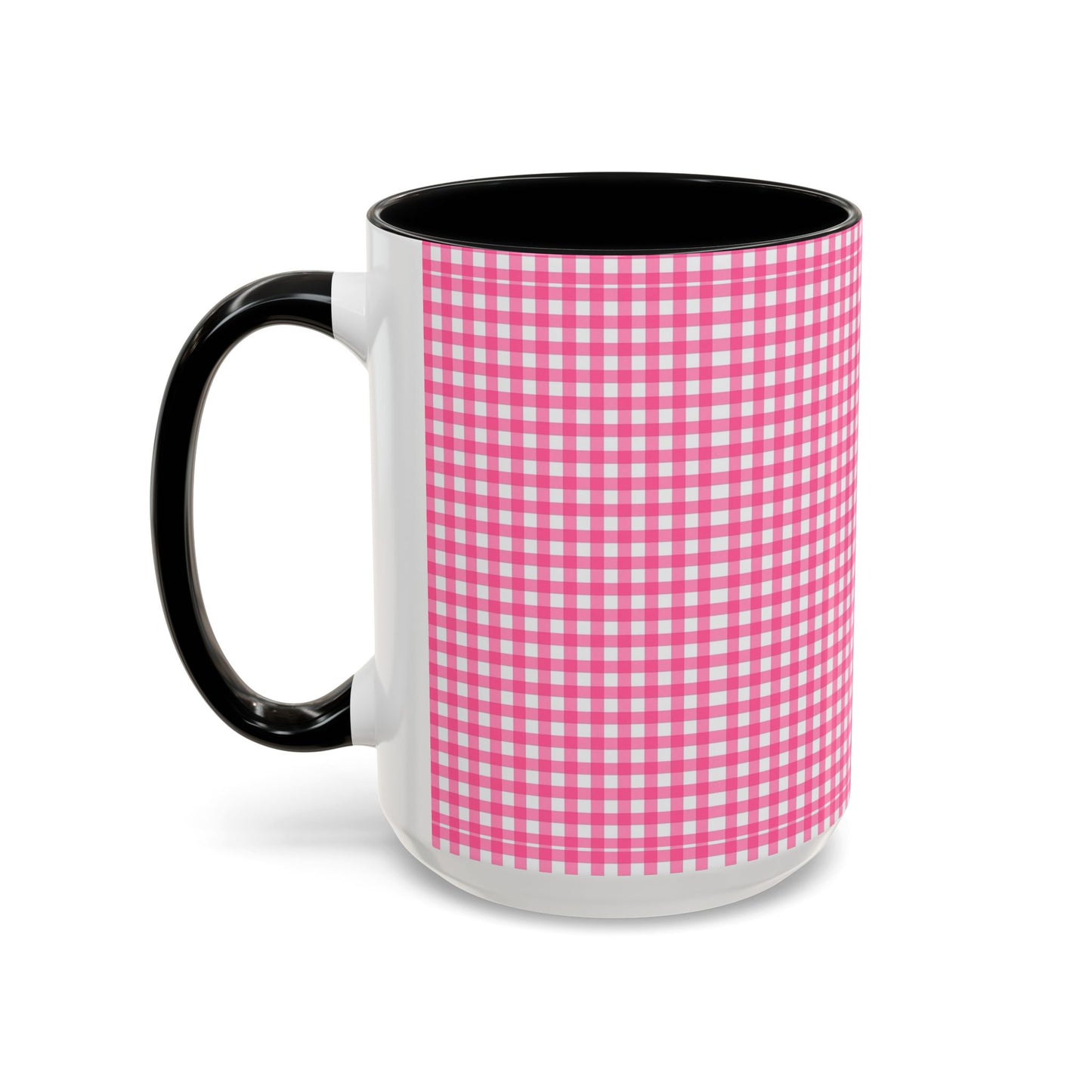 Pink Gingham Accent Coffee Mug, Cute Kitchen Decor, Gift for Coffee Lovers, Home Office Mug, Spring and Summer Vibes