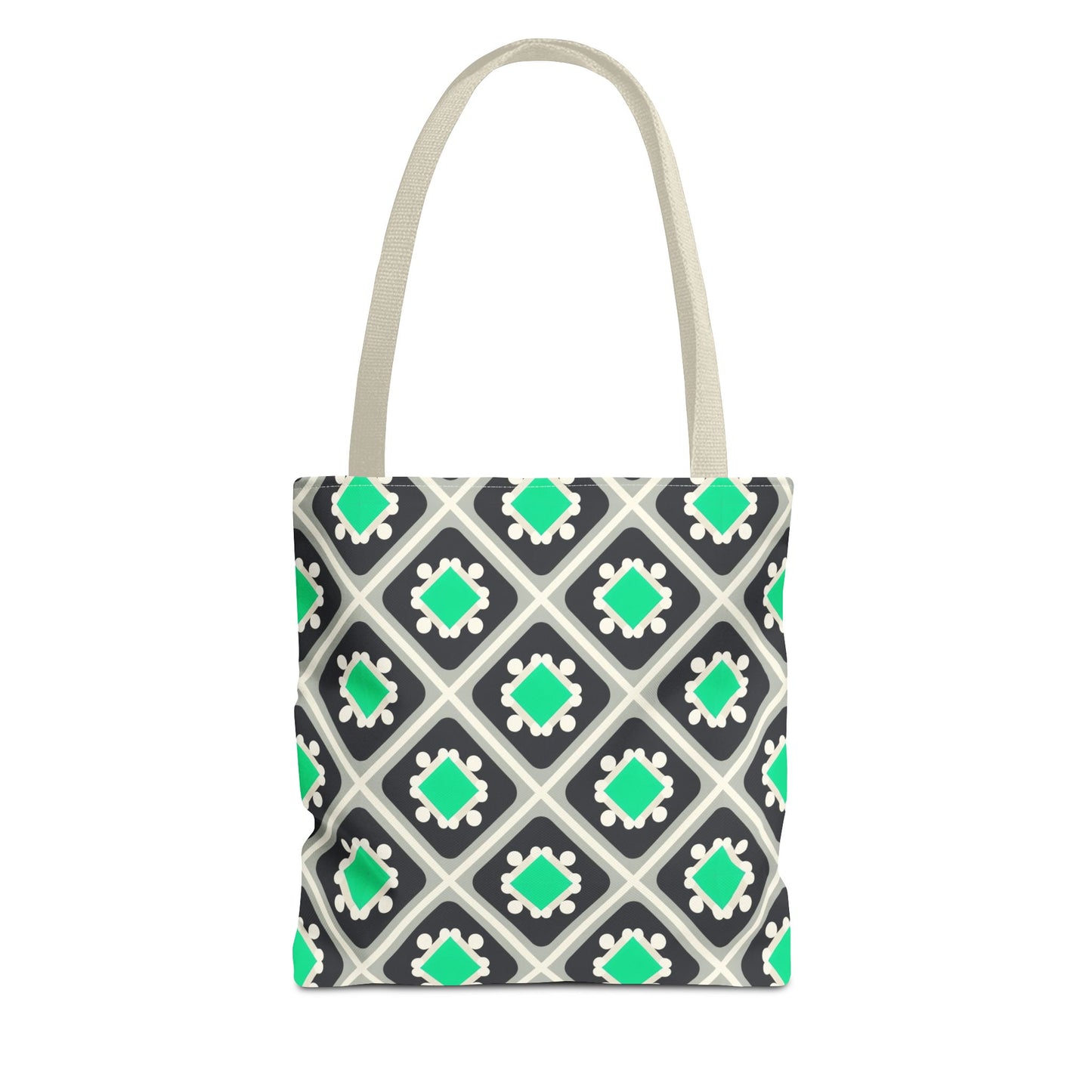 Geometric Mint Tile Tote Bag — Patterned All-Over-Print Shopper