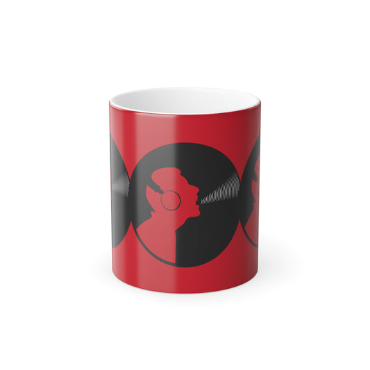 Color Morphing Mug for Music Lovers, Unique Gift for Birthdays, Fun Drinkware, Red & Black Design, Creative Coffee Mug