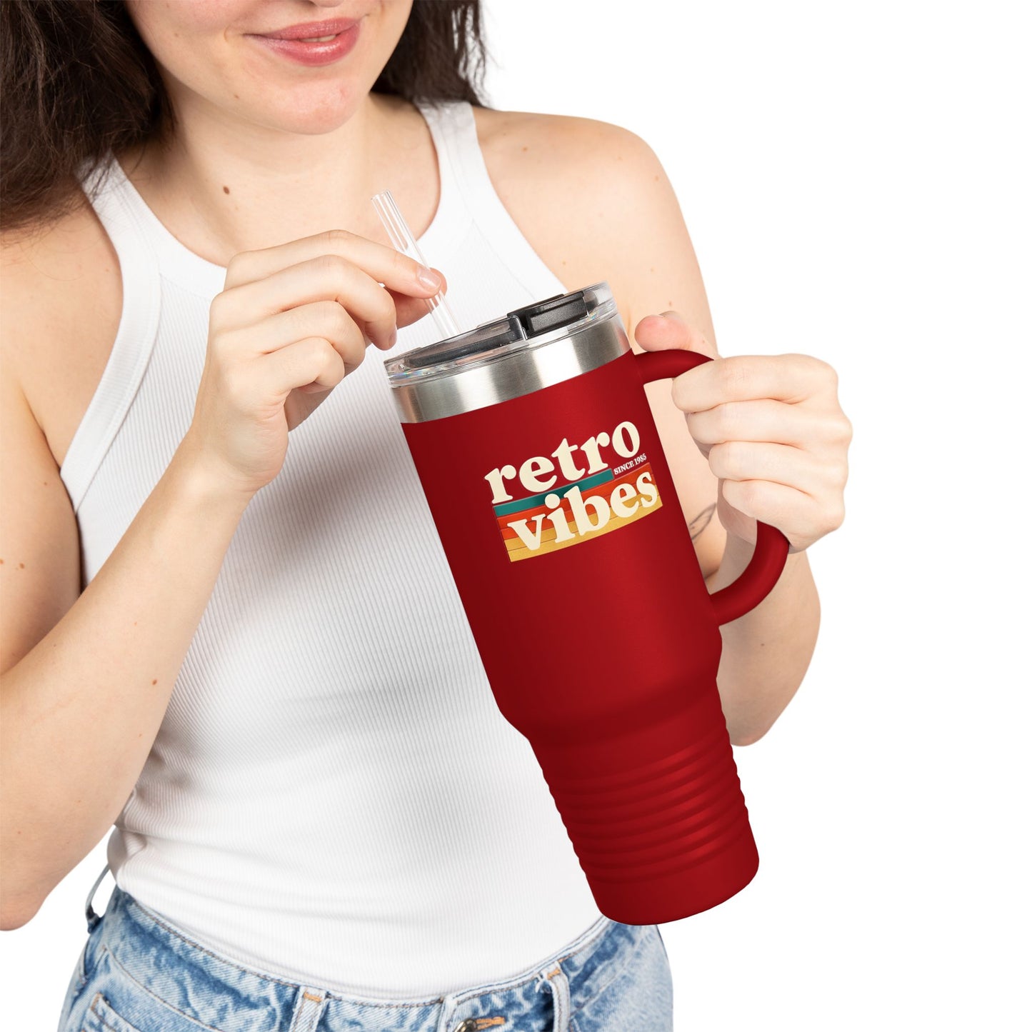 Retro Vibes Insulated 40oz Travel Mug | Fun Travel Cup for Coffee Lovers, Perfect for Road Trips, Picnics, Gifts