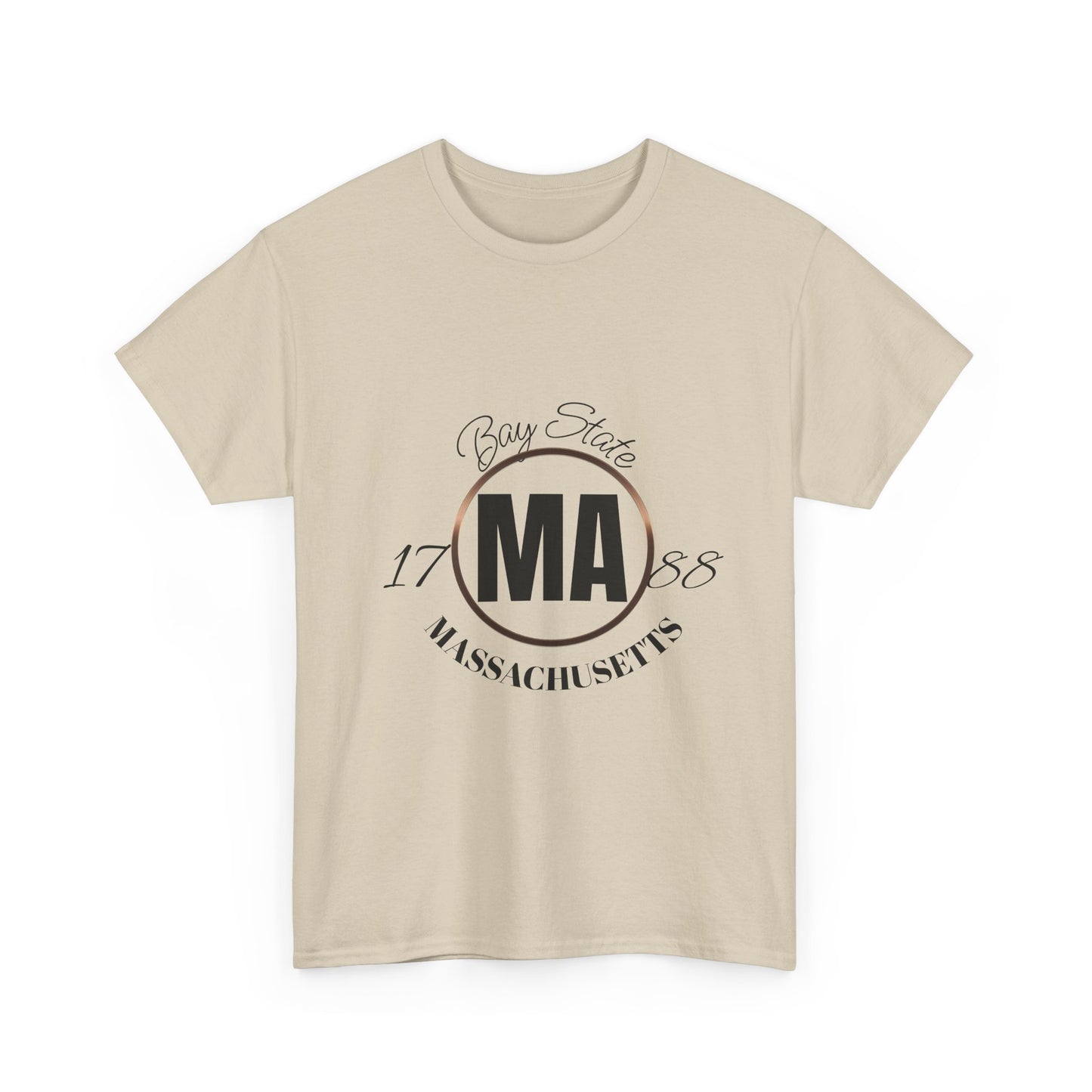 Unisex Heavy Cotton Tee with Massachusetts Design, Casual Wear, Gift for Him/Her, Travel Souvenir, Vintage Style