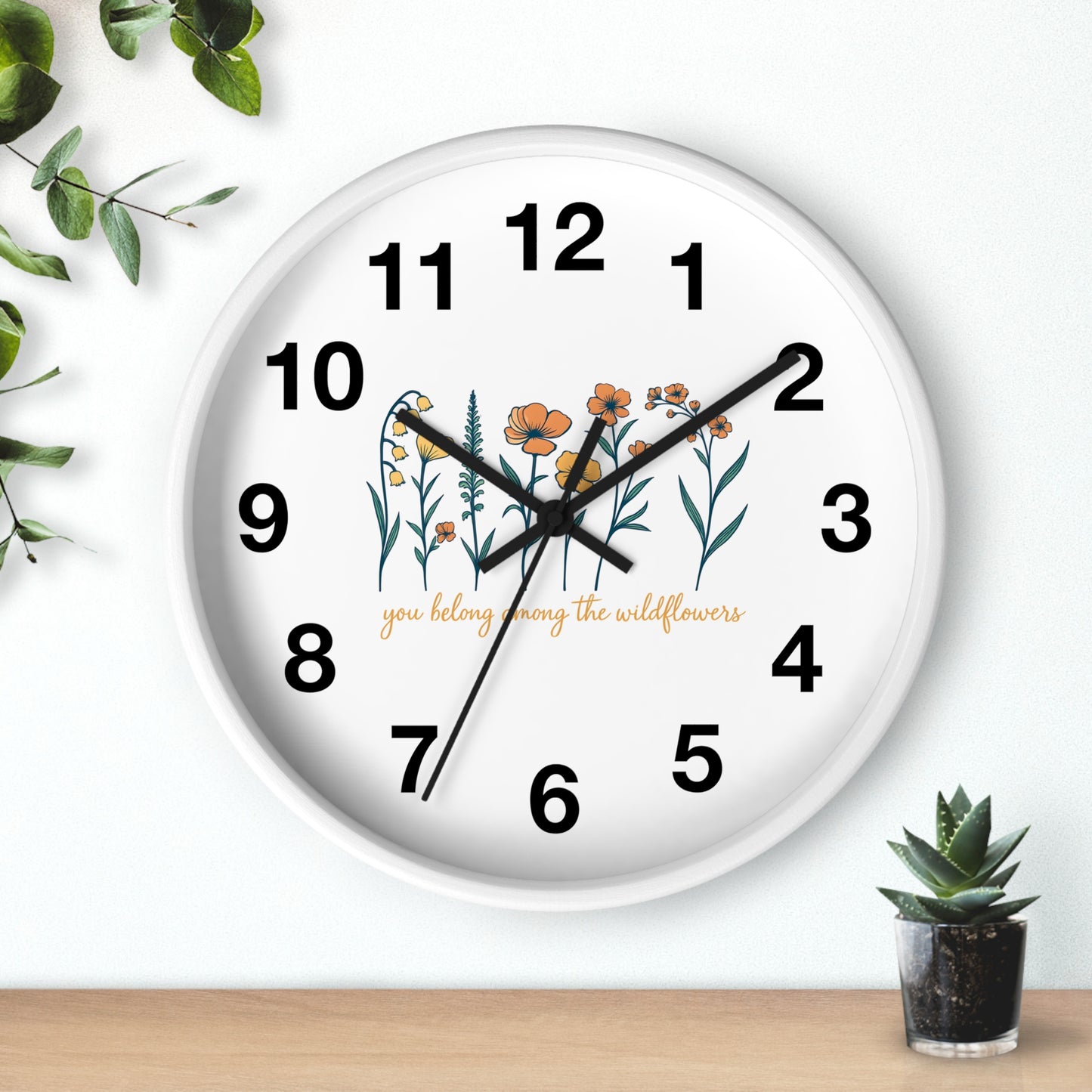 Boho Floral Wall Clock - You Belong Among the Wildflowers, Home Decor, Gift for Nature Lovers, Office Wall Decor, Rustic Style
