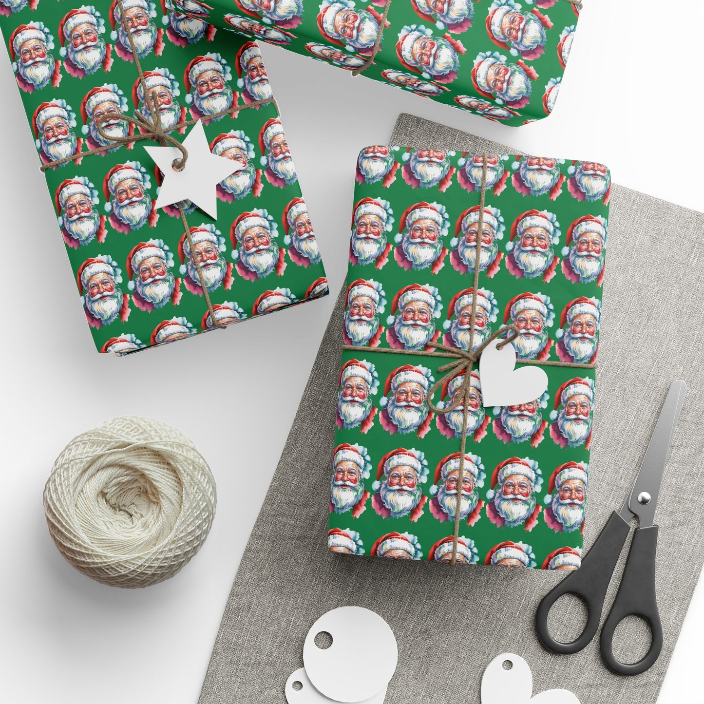 Santa Faces Green Christmas Wrapping Paper Roll
