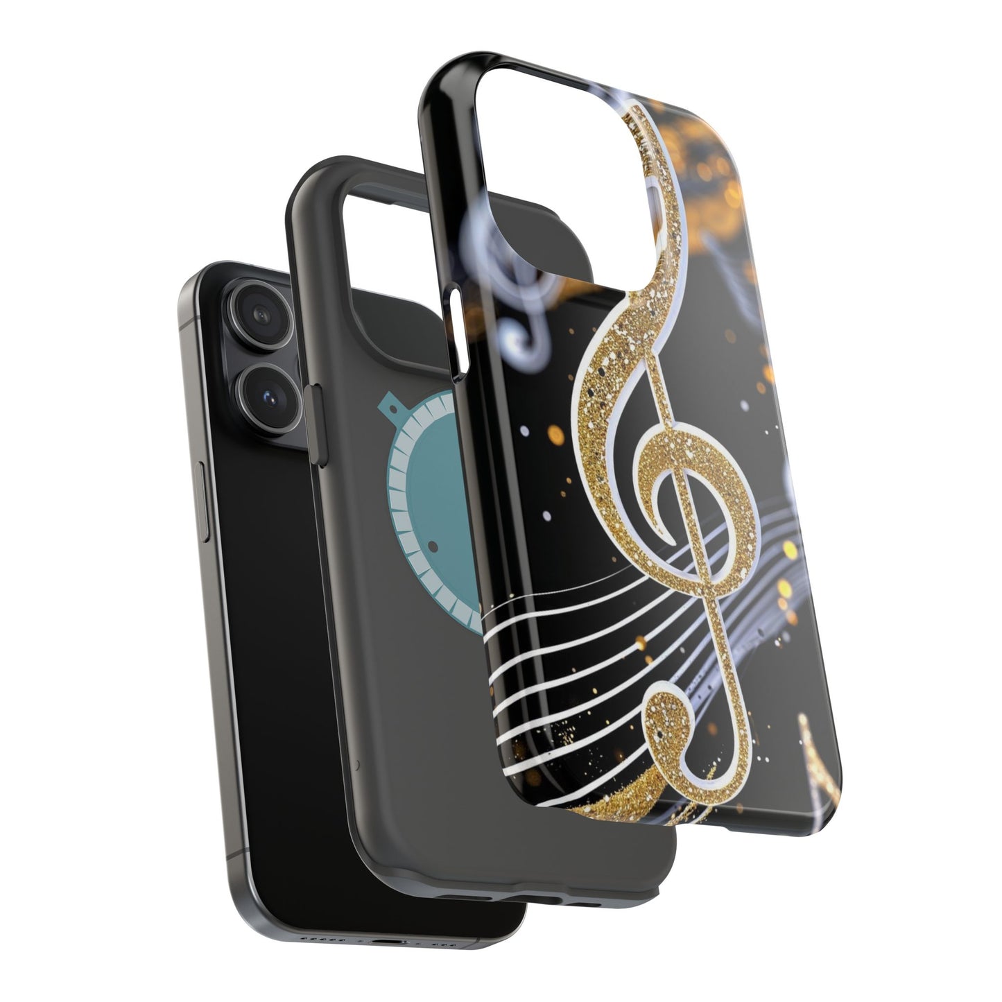 Music Notes Magnetic Impact-Resistant Phone Case — Gold Treble Clef Design
