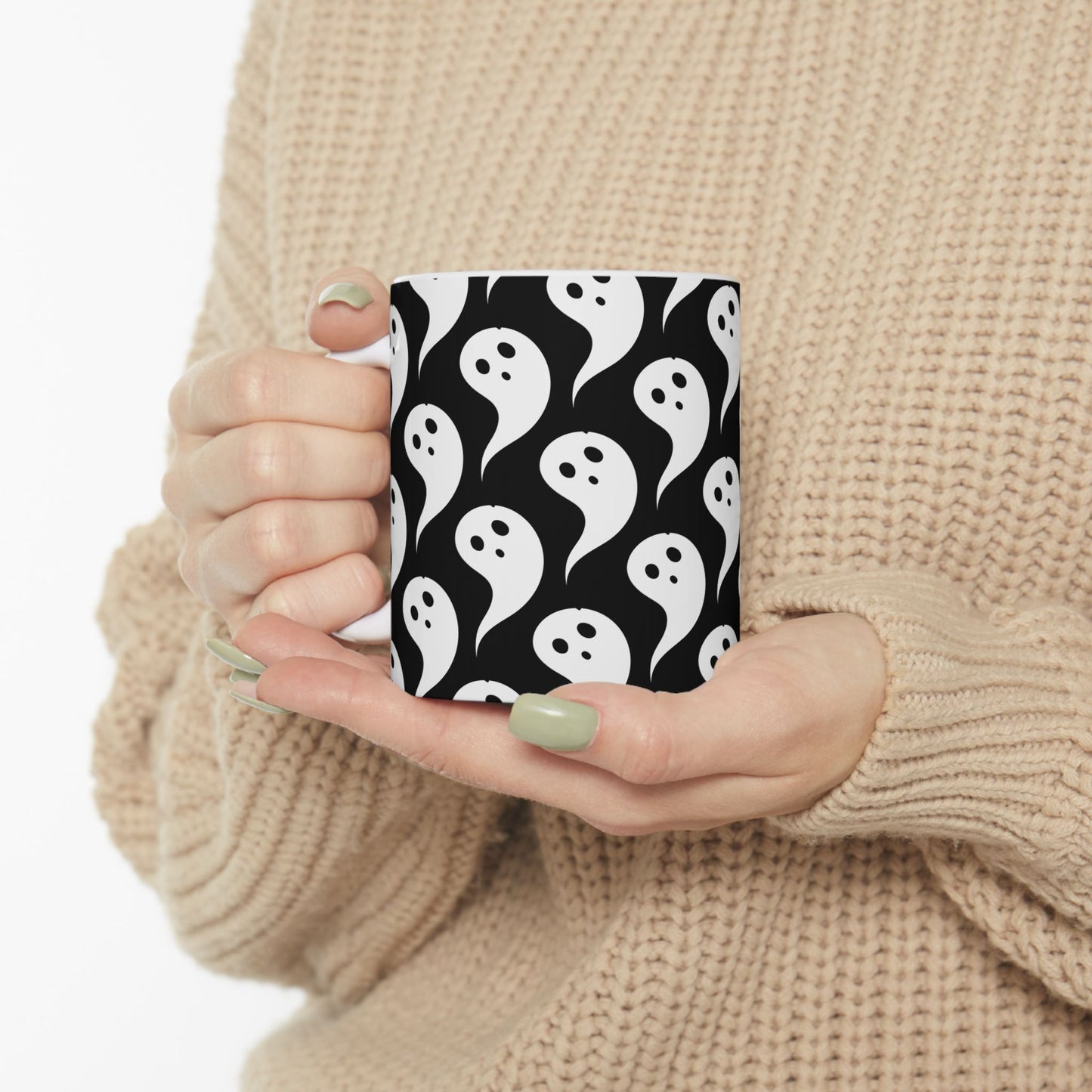 Ghostly Charm Ceramic Mug | Perfect for Halloween, Cozy Drinks, Spooky Vibes, Unique Gift, Kitchen Decor