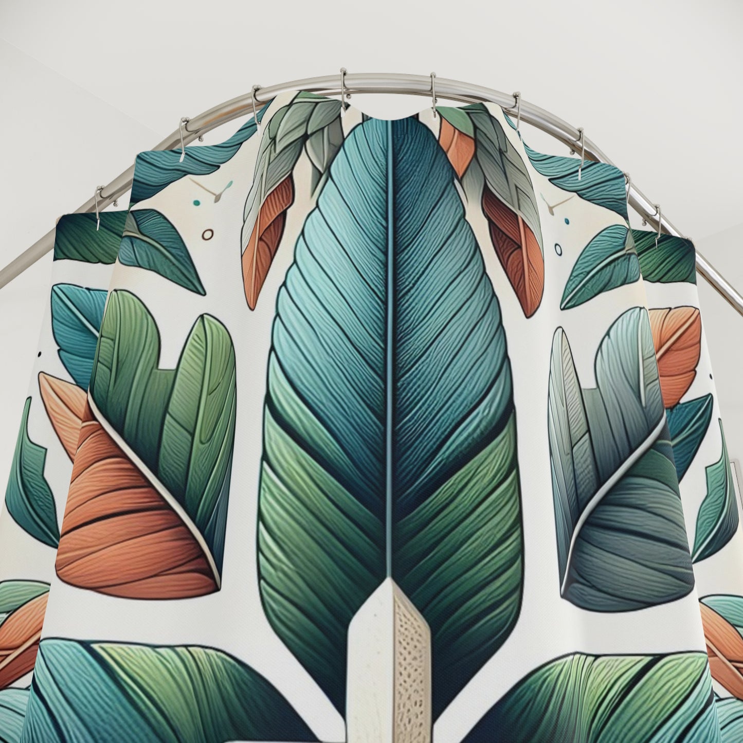 Tropical Leaf Shower Curtain — Boho Green & Terracotta Botanical Bathroom Decor