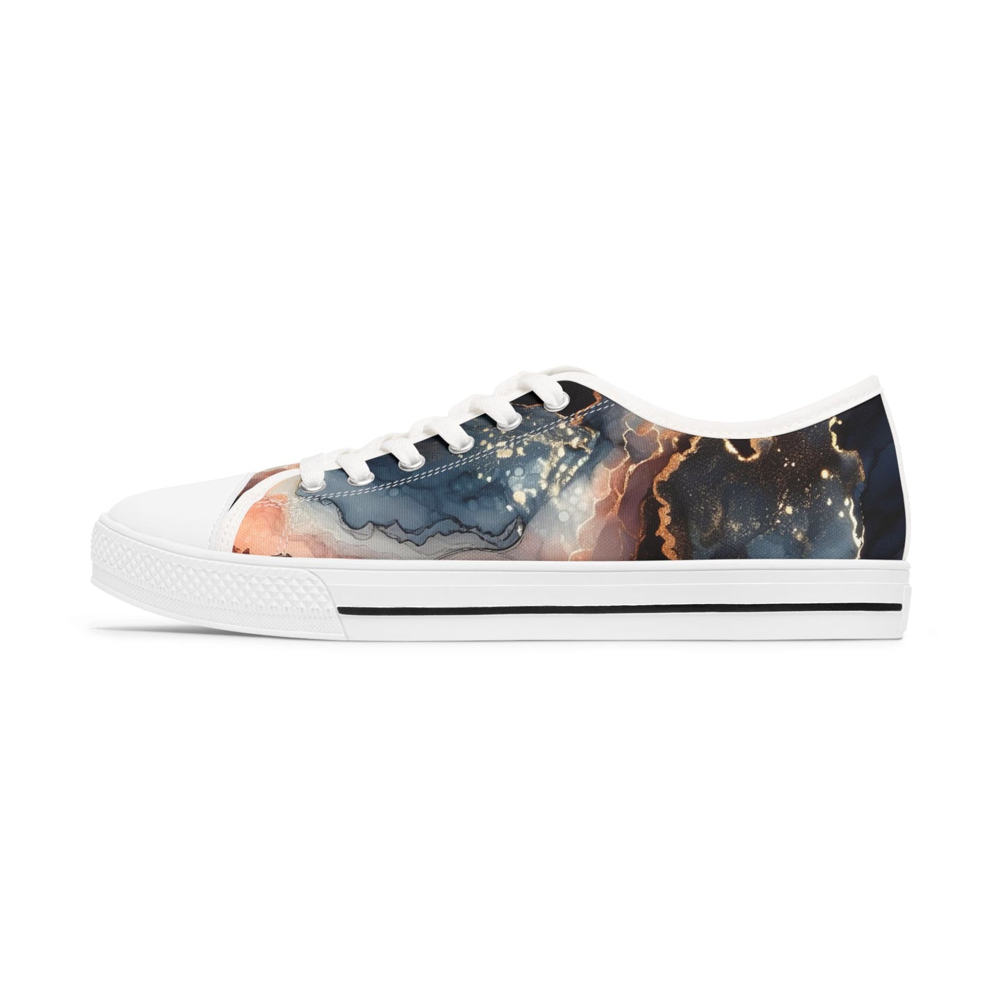 Abstract Marble-Print Low Top Sneakers — Women's Artistic Casual Shoes