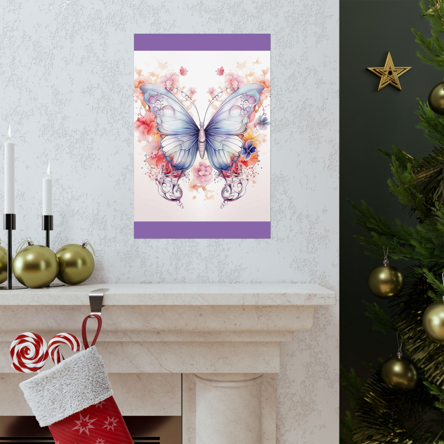 Butterfly Watercolor Wall Poster — Floral Pastel Matte Vertical Print