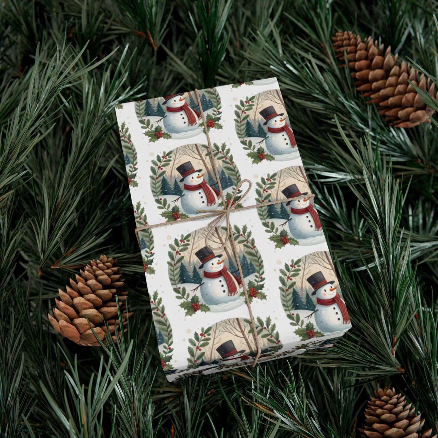 Gift Wrap Paper — Vintage Snowman Wreath Pattern (Holiday Wrapping Sheets)