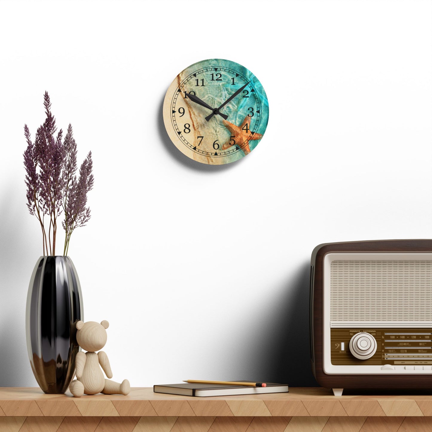 Beach Themed Acrylic Wall Clock, Coastal Decor, Ocean Vibes, Home Decor