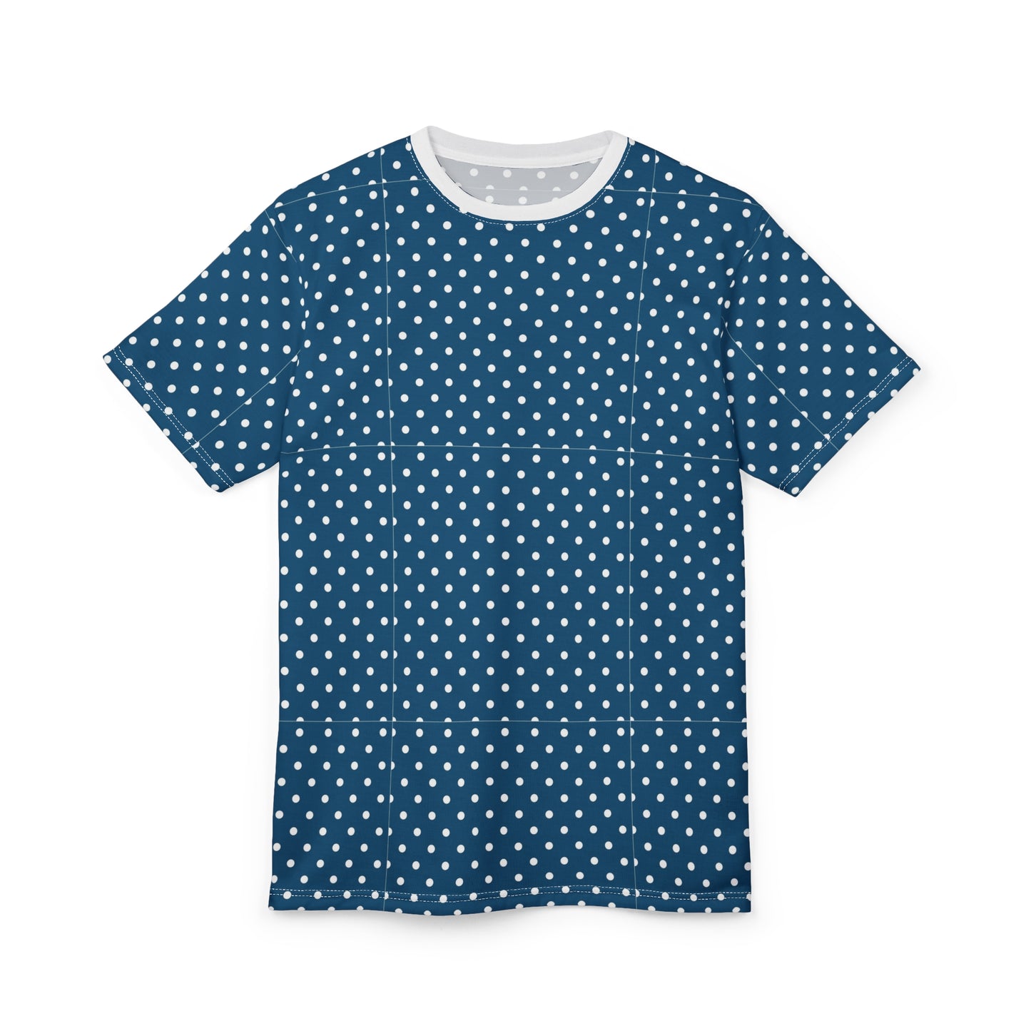 Navy Polka Dot Unisex Tee, Stylish Everyday Wear, Casual Gift, Summer Outfit, Birthday Celebration, Trendy Fashion Tee, AOP Design