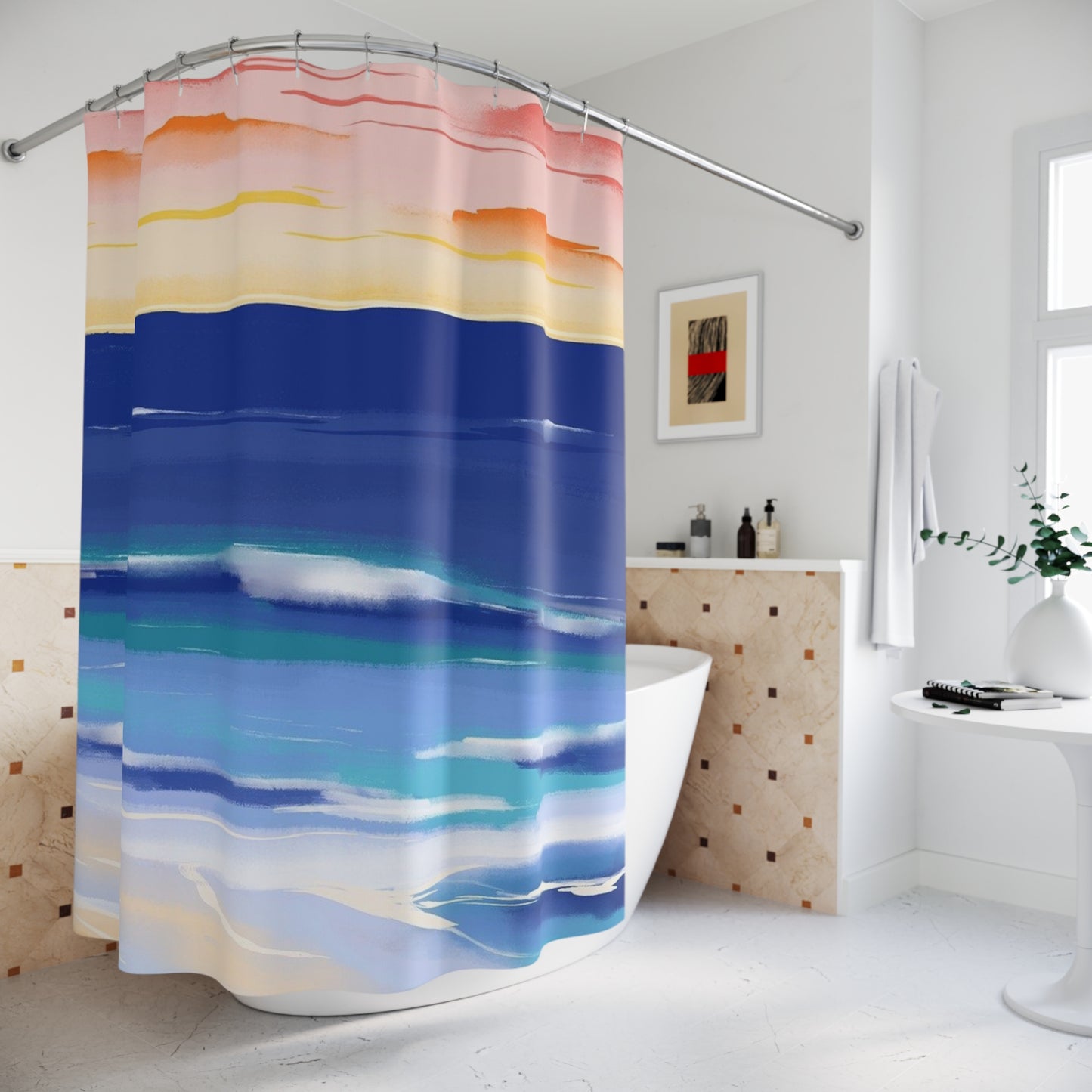 Ocean Sunset Shower Curtain - Vibrant Beach Decor, Bathroom Accessory, Coastal Theme, Nature Lover Gift, Summer Home