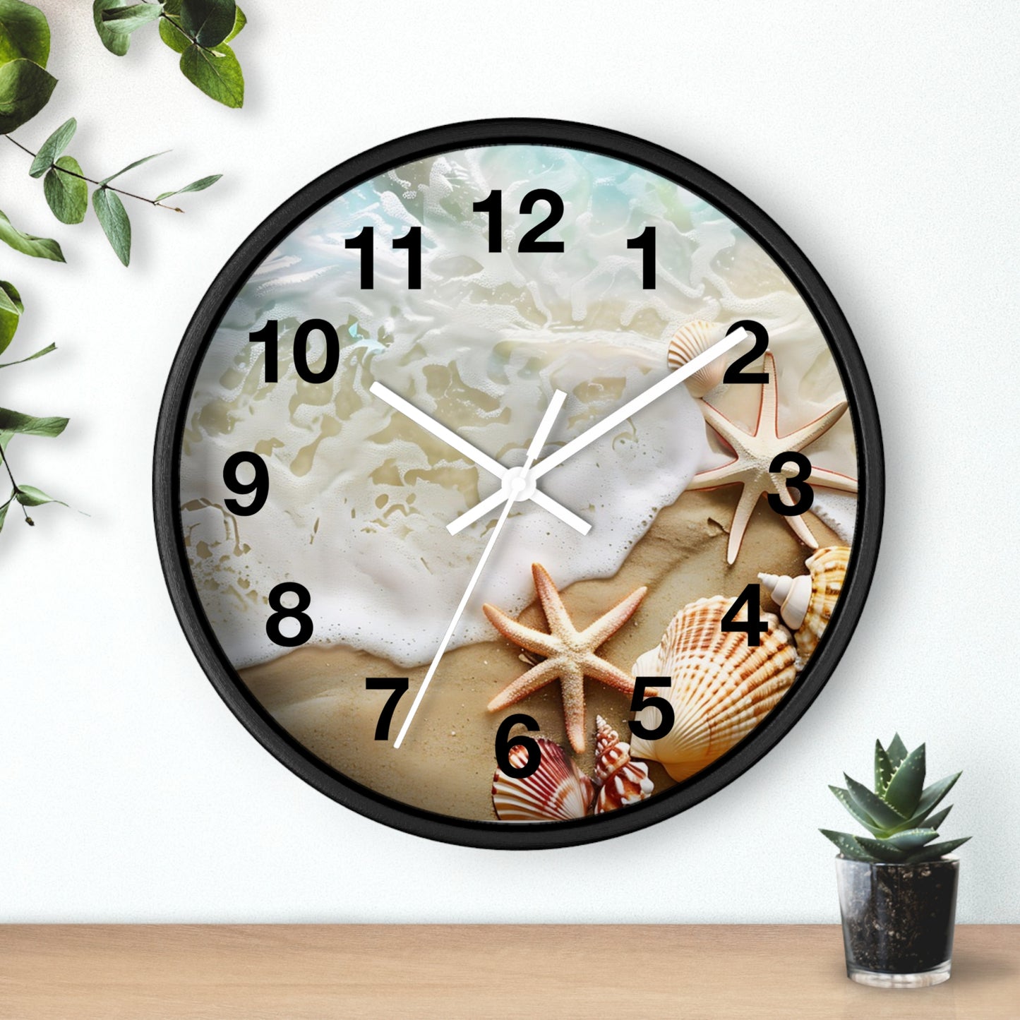Beach Shells Wall Clock — Coastal Starfish Seaside Decor