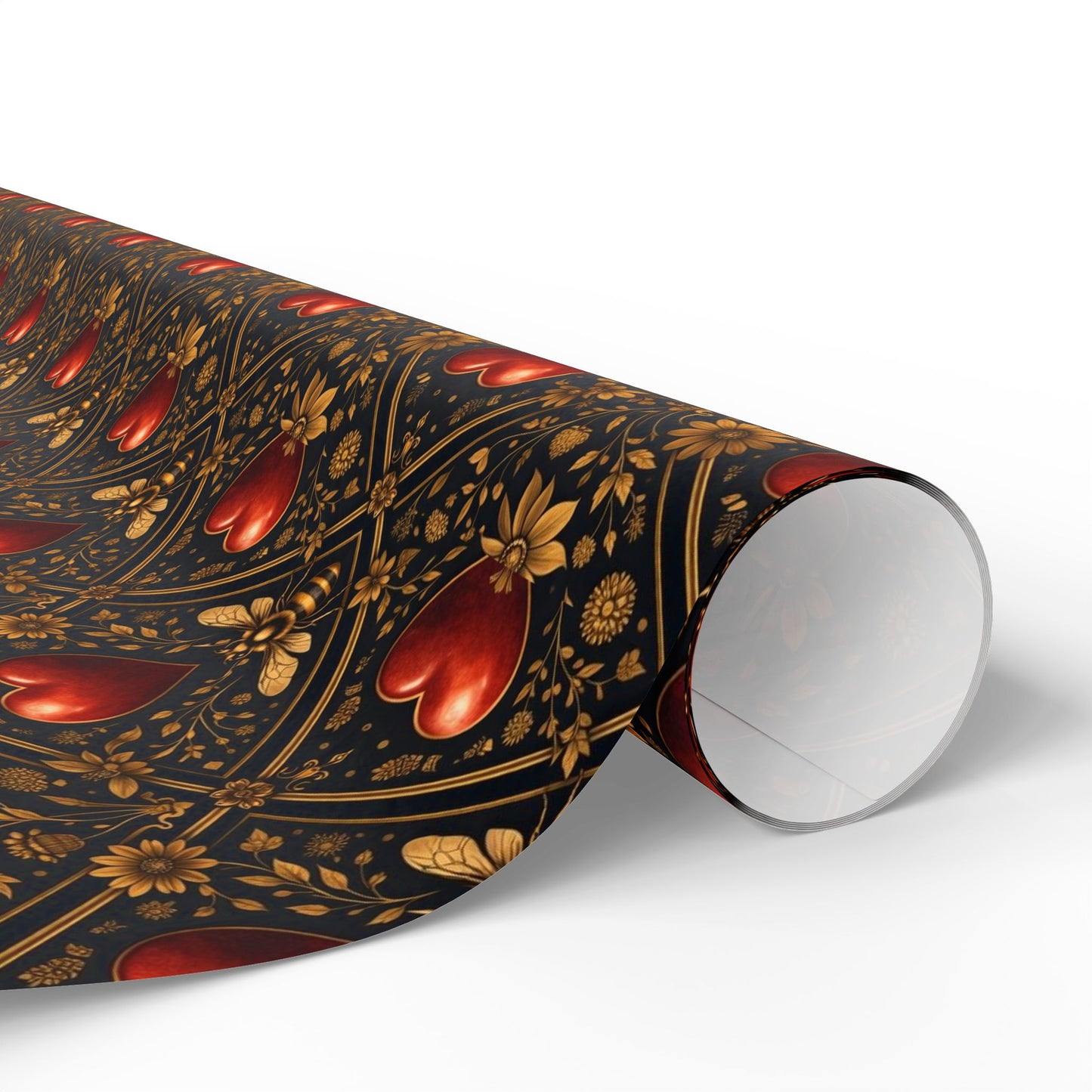 Ornate Heart Wrapping Paper Roll – Elegant Red & Gold Gift Wrap