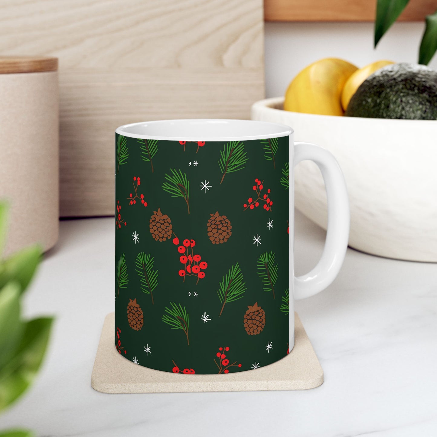 Festive Holiday Ceramic Mug, Christmas Coffee Cup, Winter Decor, Cozy Drinkware, Seasonal Gift, Holiday Celebration