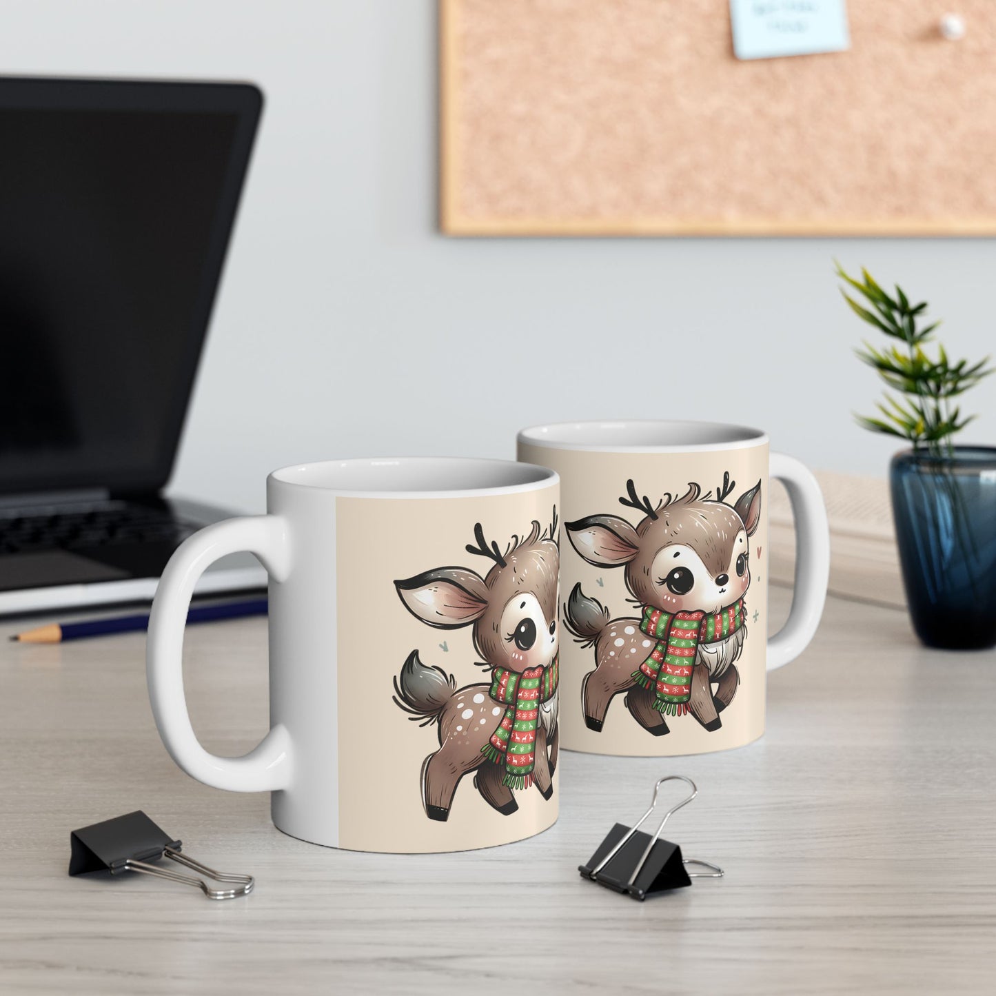 Cute Reindeer Mug — Christmas Deer Ceramic Coffee Cup (11oz & 15oz)