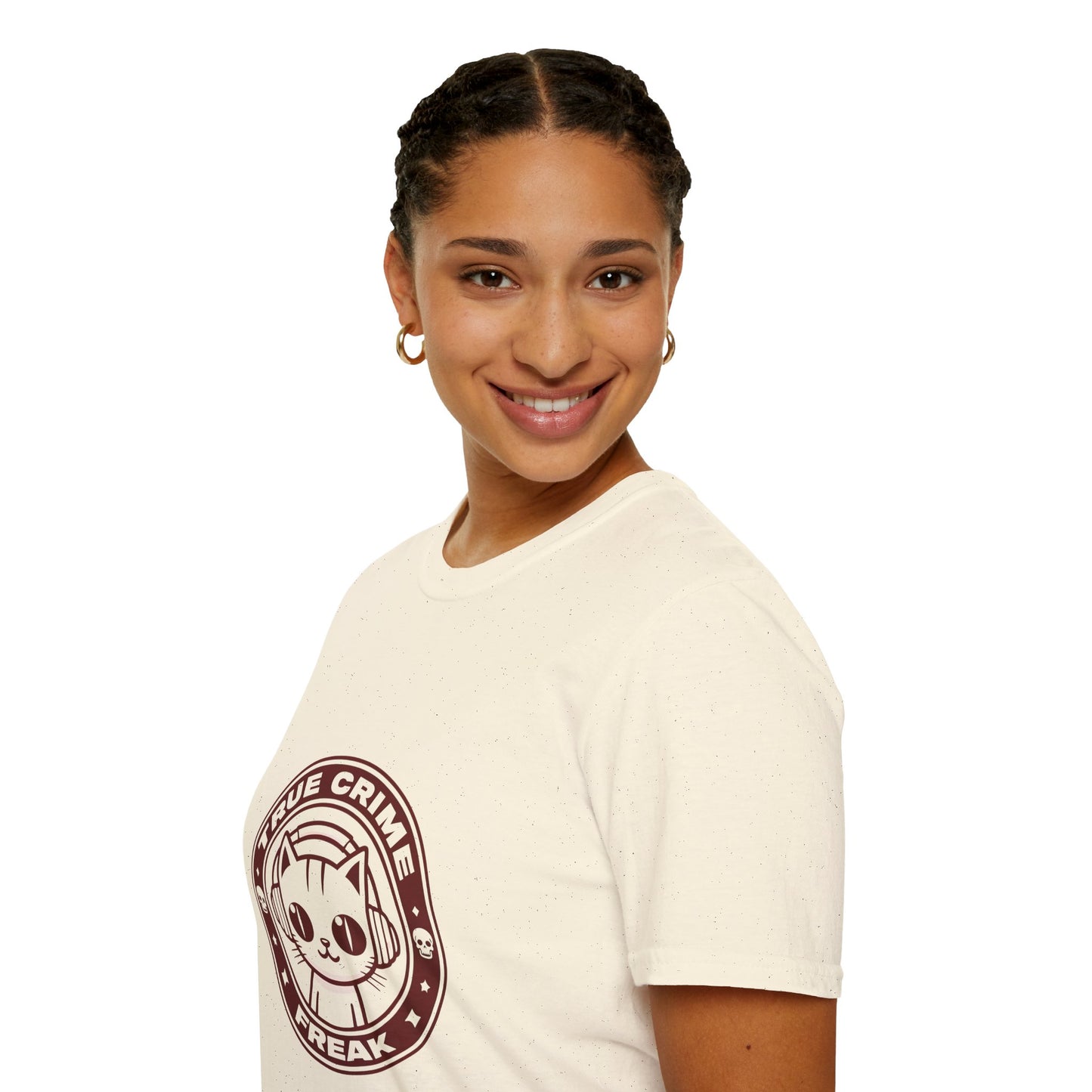 True Crime Freak Cat T-Shirt – Cute Kitty Badge Tee for True Crime Fans