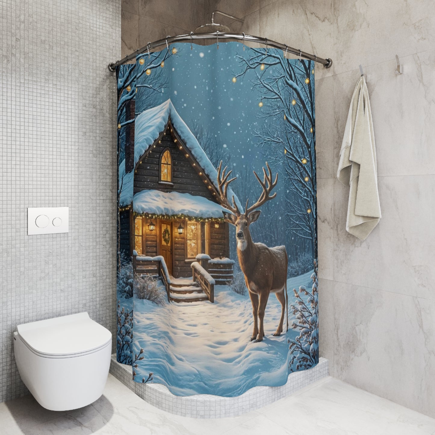 Winter Wonderland Shower Curtain, Cozy Cabin Décor, Holiday Bathroom Accessories, Rustic Home Decor, Christmas Gift Idea