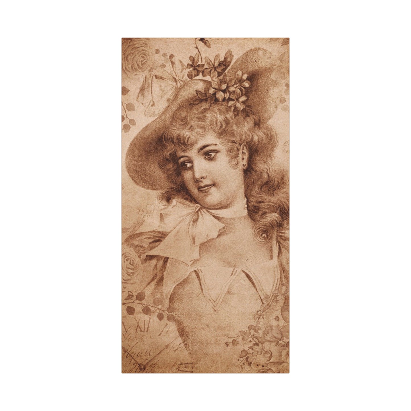 Vintage Sepia Portrait Canvas — Romantic Victorian Lady Matte Wall Art
