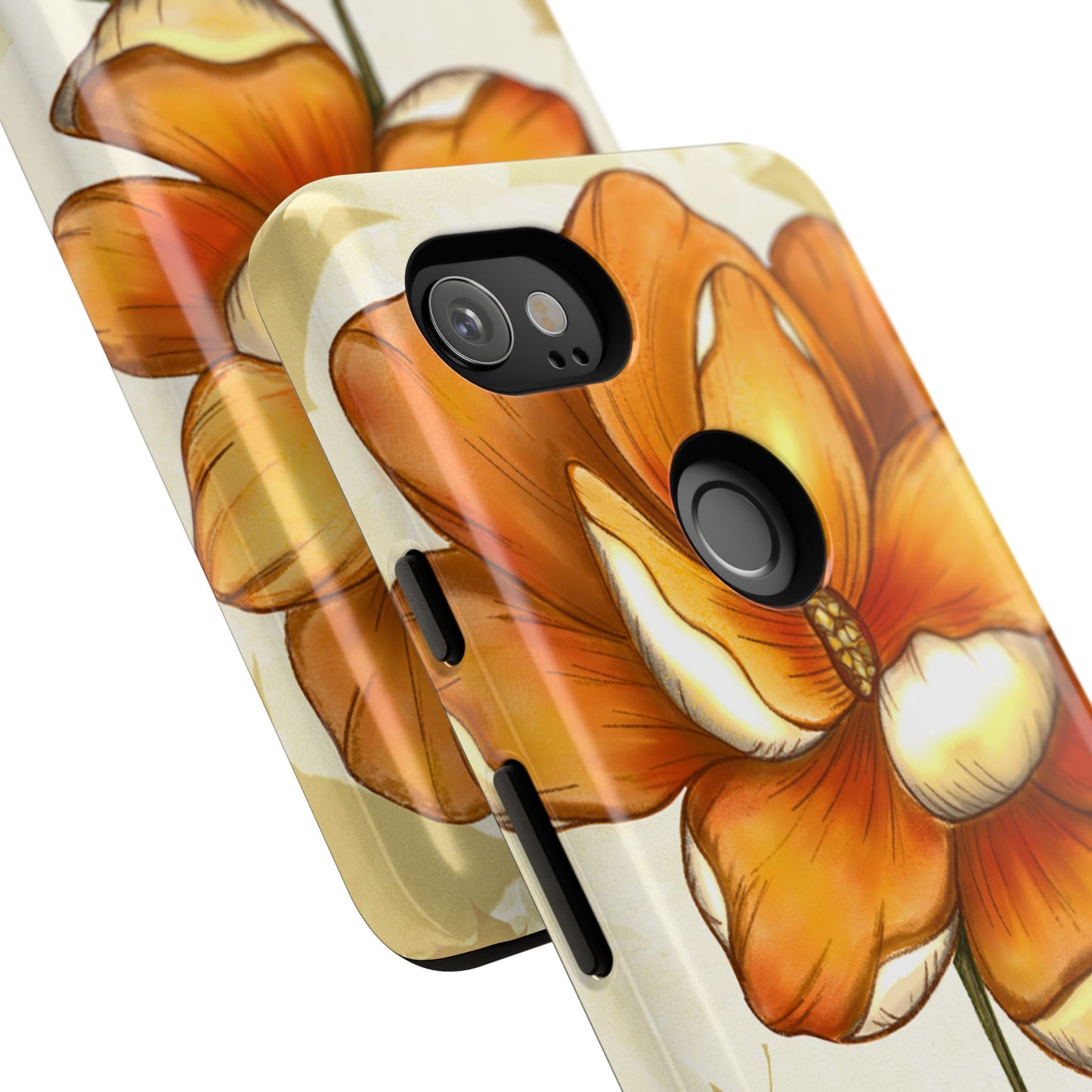 Floral Phone Case with Orange Flower Design, Tough Phone Cover, Floral Gift, Stylish Tech Accessory, Nature Lovers, Spring Vibes