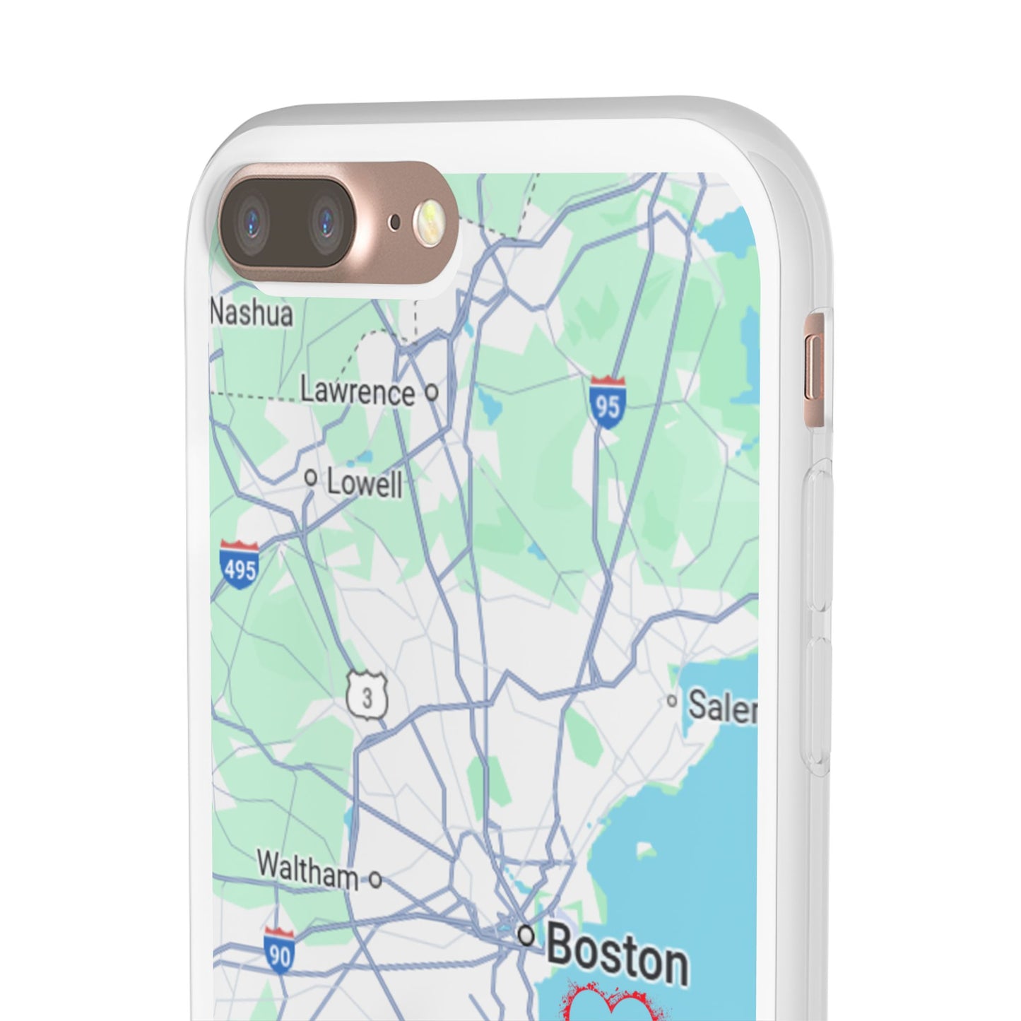 Boston Map Flexi Case for iPhone, Custom Location Phone Case, Unique Gift, Boston Heart Design, Travel Lover Accessory