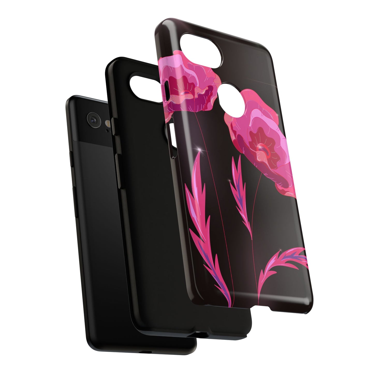 Floral iPhone Case | Tough Cases with Pink Poppy Design, Elegant Flower Phone Cover, Gift for Her, Spring Accessories, Chic Tech