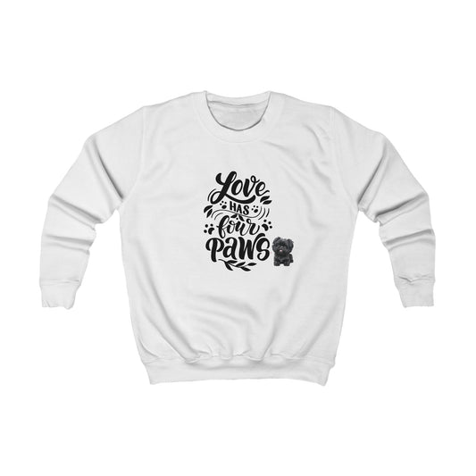 Kids Sweatshirt - "Love Has Four Paws" Cute Puppy Graphic Pullover for Dog Lovers
