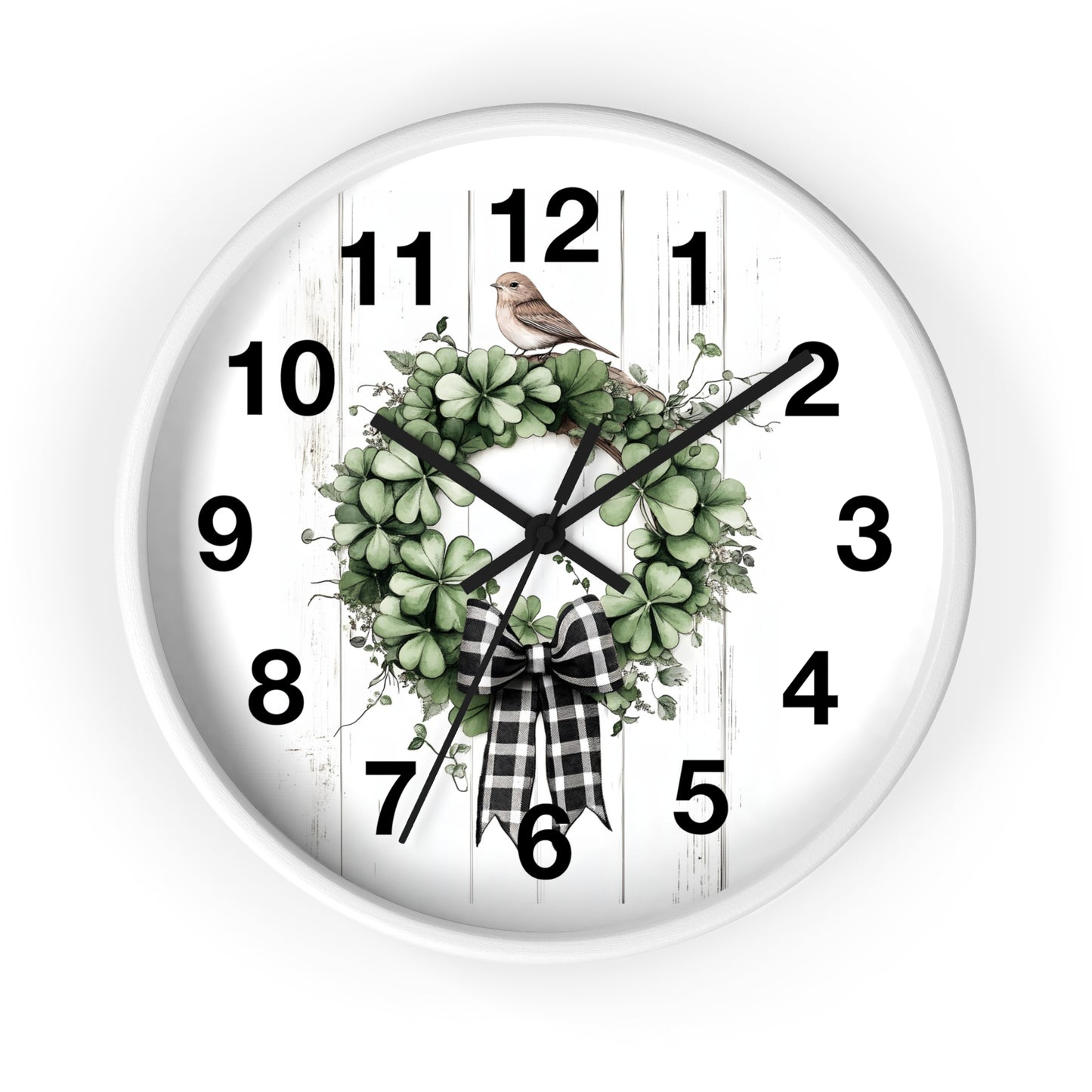Charming Wreath Wall Clock | Rustic Decor, Bird Lover Gift, Spring Theme, Home Accent, Clovers & Bow