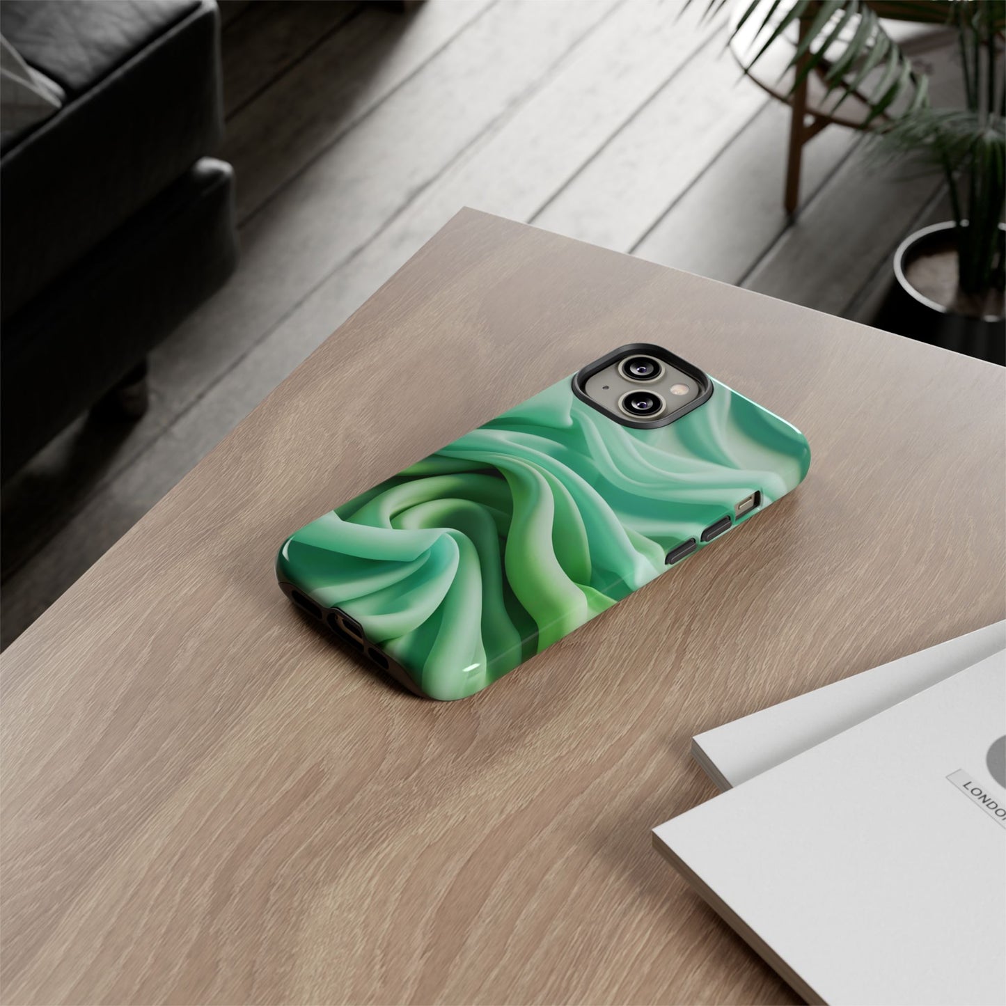Stylish Phone Case, Tough Case, Green Abstract Design, Cell Phone Cover, Unique Gift, Trendy Accessory