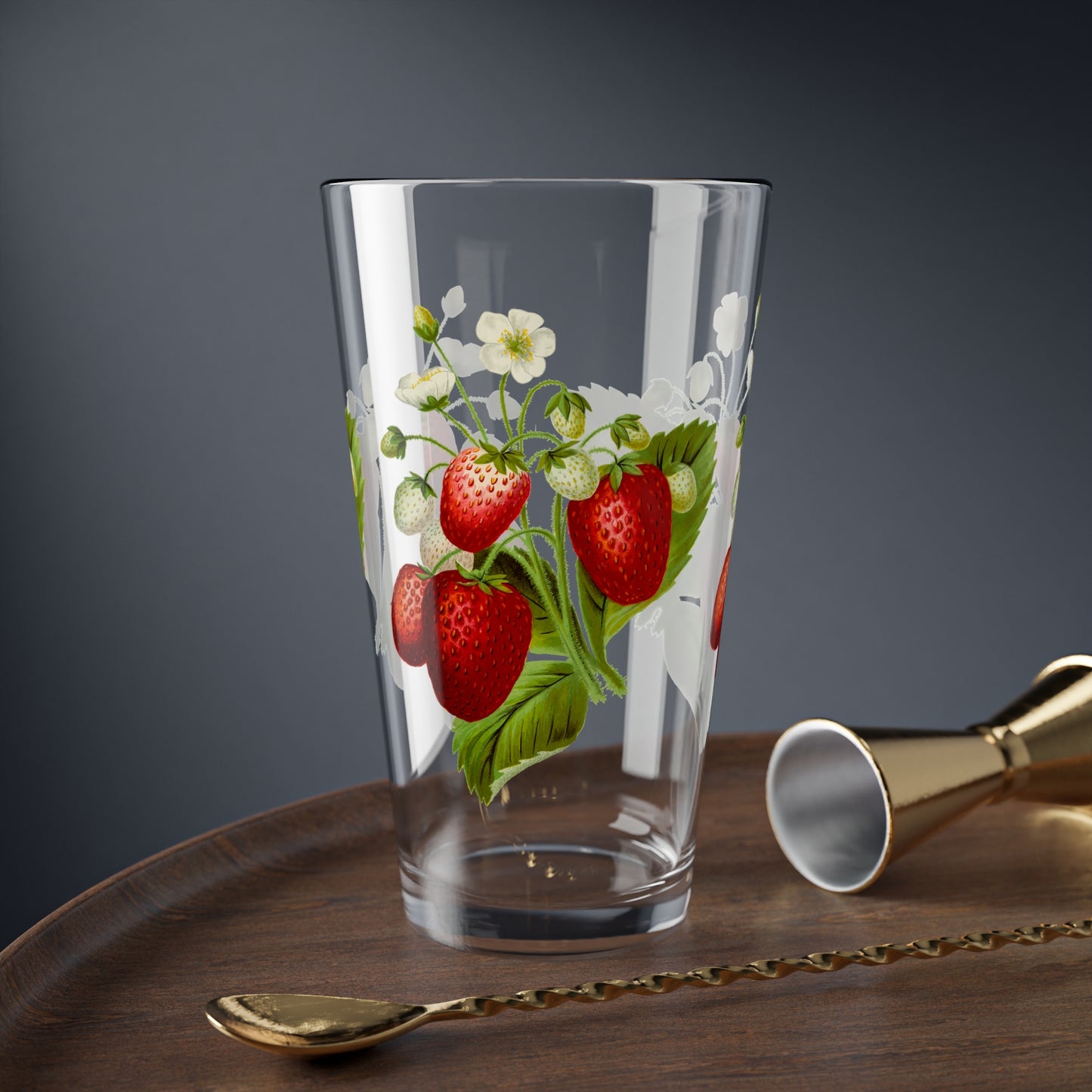 Strawberry Mixing Glass, 16oz | Farmhouse Kitchen Decor, Summer Entertaining, Fruit Lover Gift, Retro Drinkware, Gardening Gift