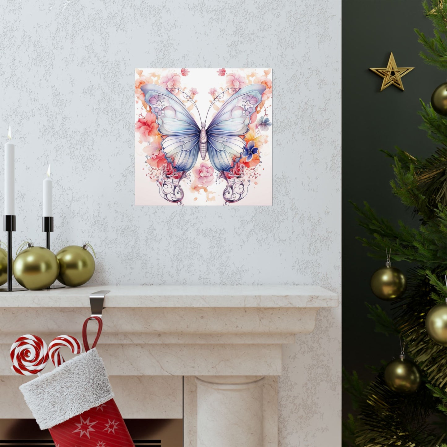 Butterfly Watercolor Wall Poster — Floral Pastel Matte Vertical Print