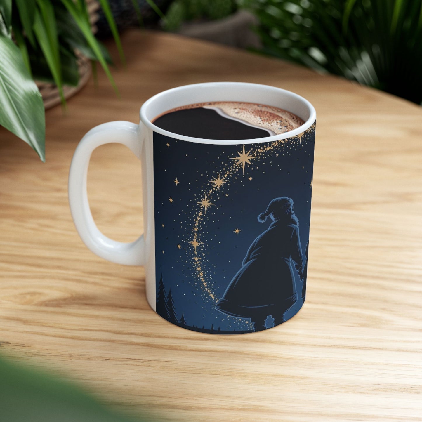 Christmas Starry Night Mug — Silhouette Parents & Child with Shooting Star (11oz/15oz)