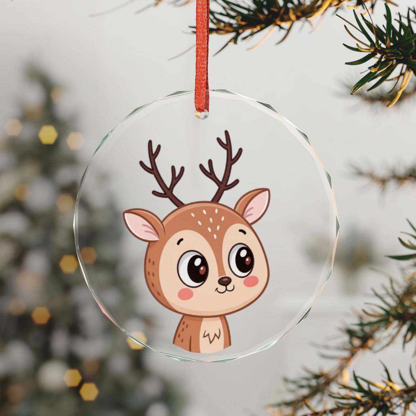 Cute Reindeer Heart Crystal Ornament — Christmas Tree Decoration for Kids