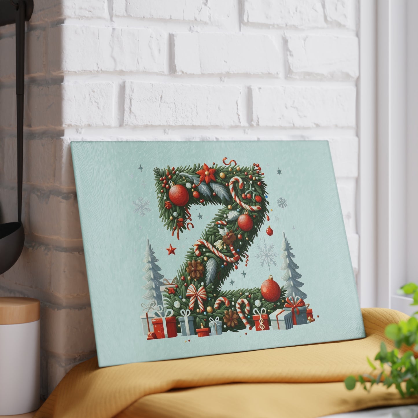Christmas Wreath Letter 'Z' Glass Cutting Board — Holiday Kitchen Décor with Ornaments & Gifts