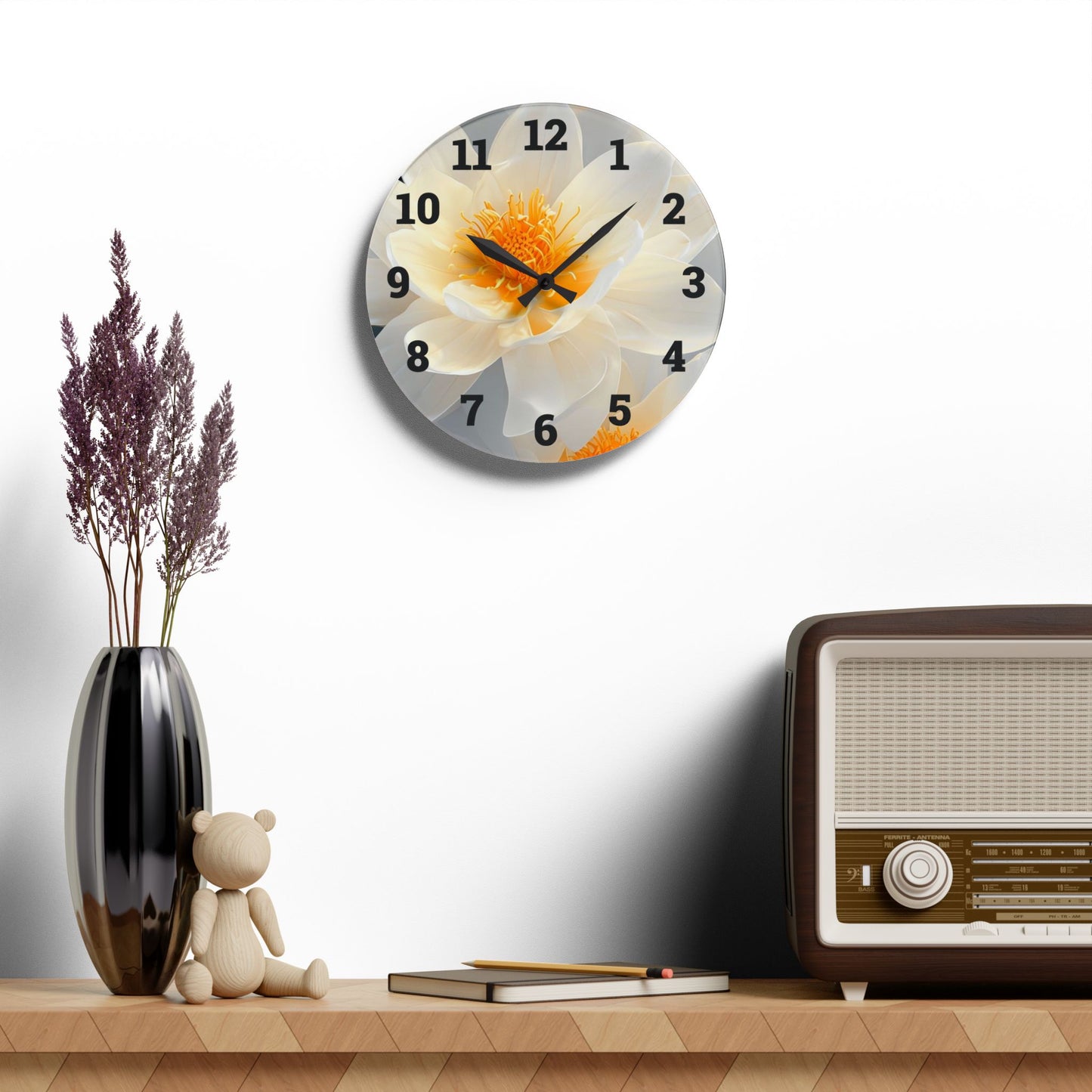 Serene Floral Acrylic Wall Clock