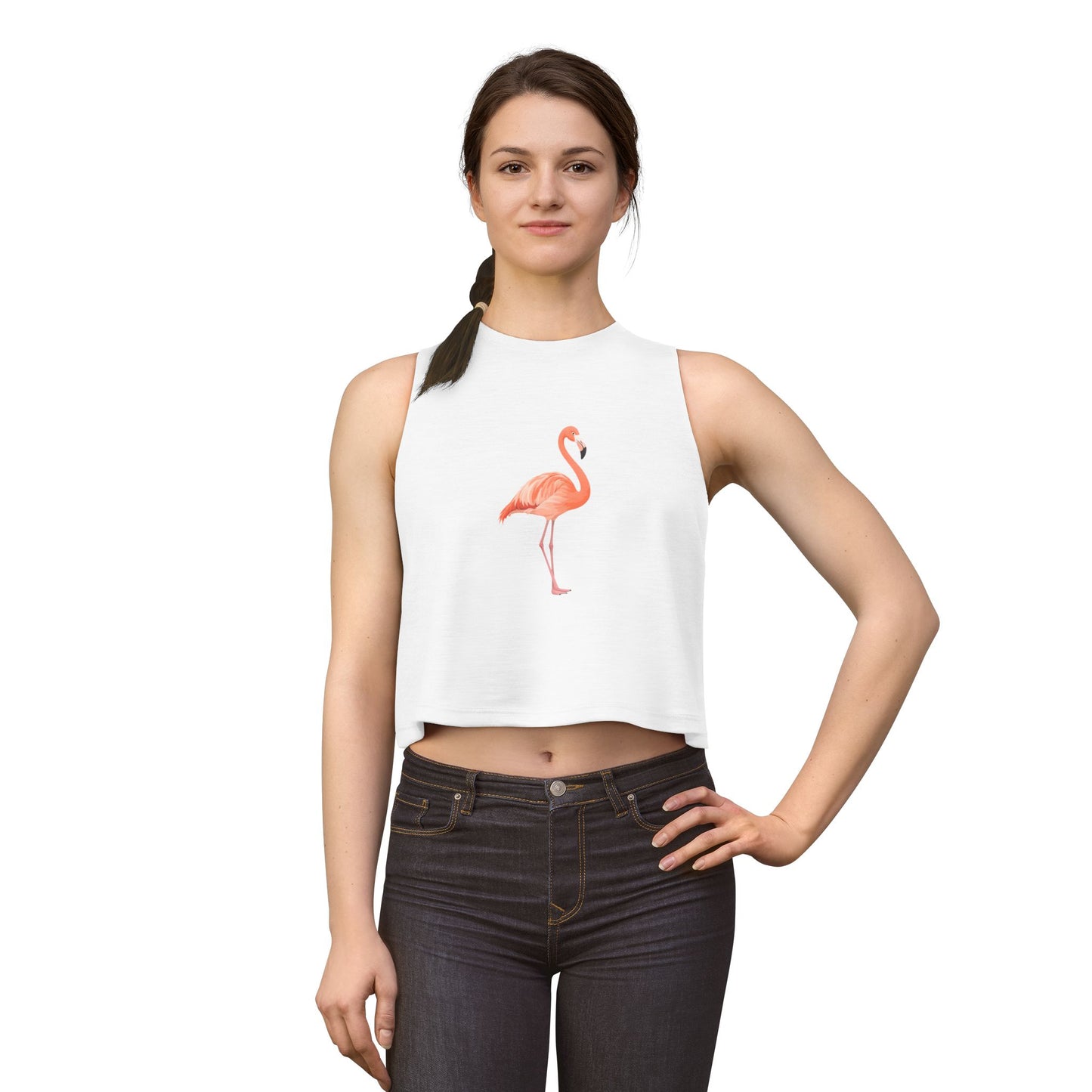 ফ্ল্যামিঙ্গো স্কেচ ক্রপ টপ — কিউট ট্রপিকাল গ্রাফিক ট্যাঙ্ক