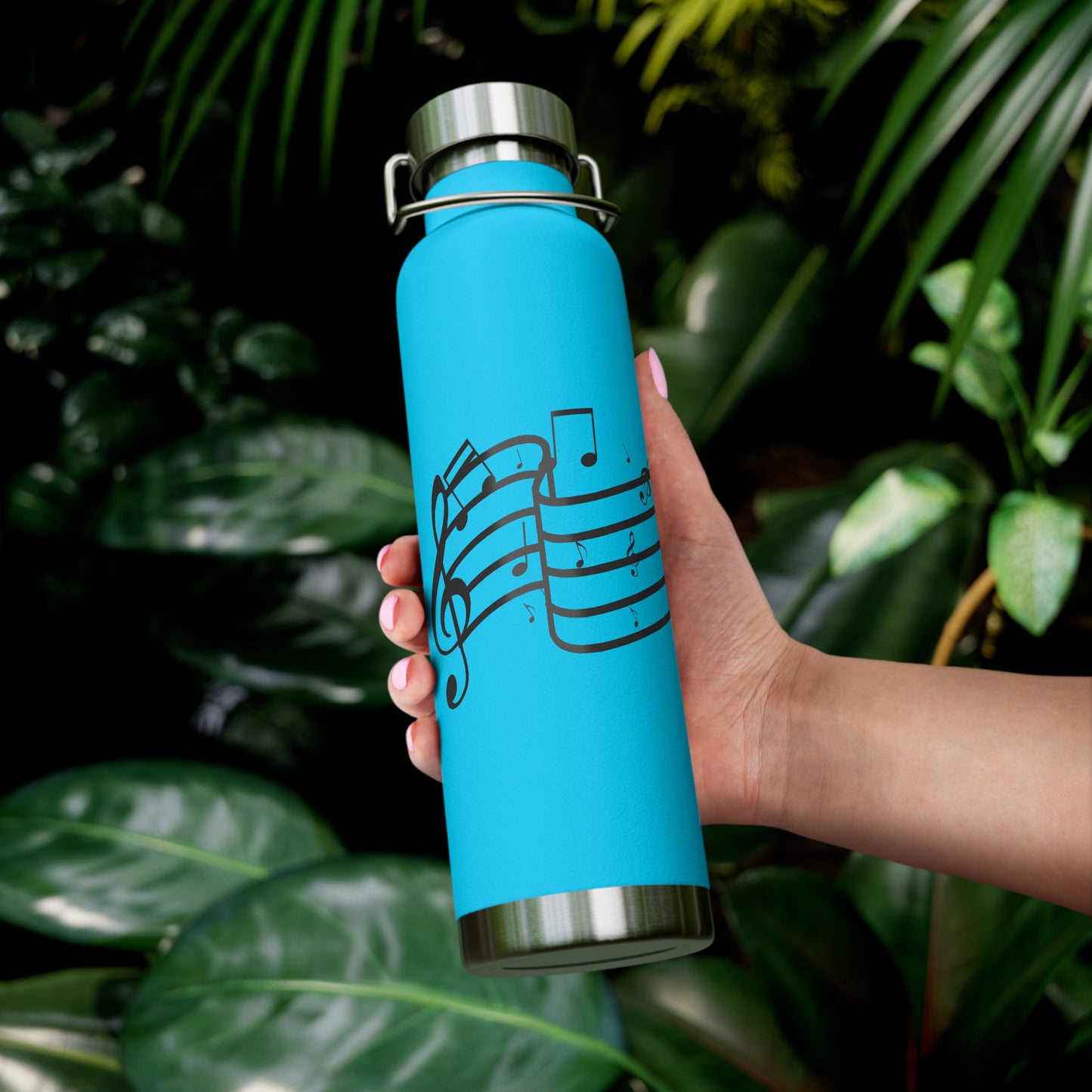 22oz Insulated Water Bottle — Red Musical Notes Stainless Steel Vacuum Bottle